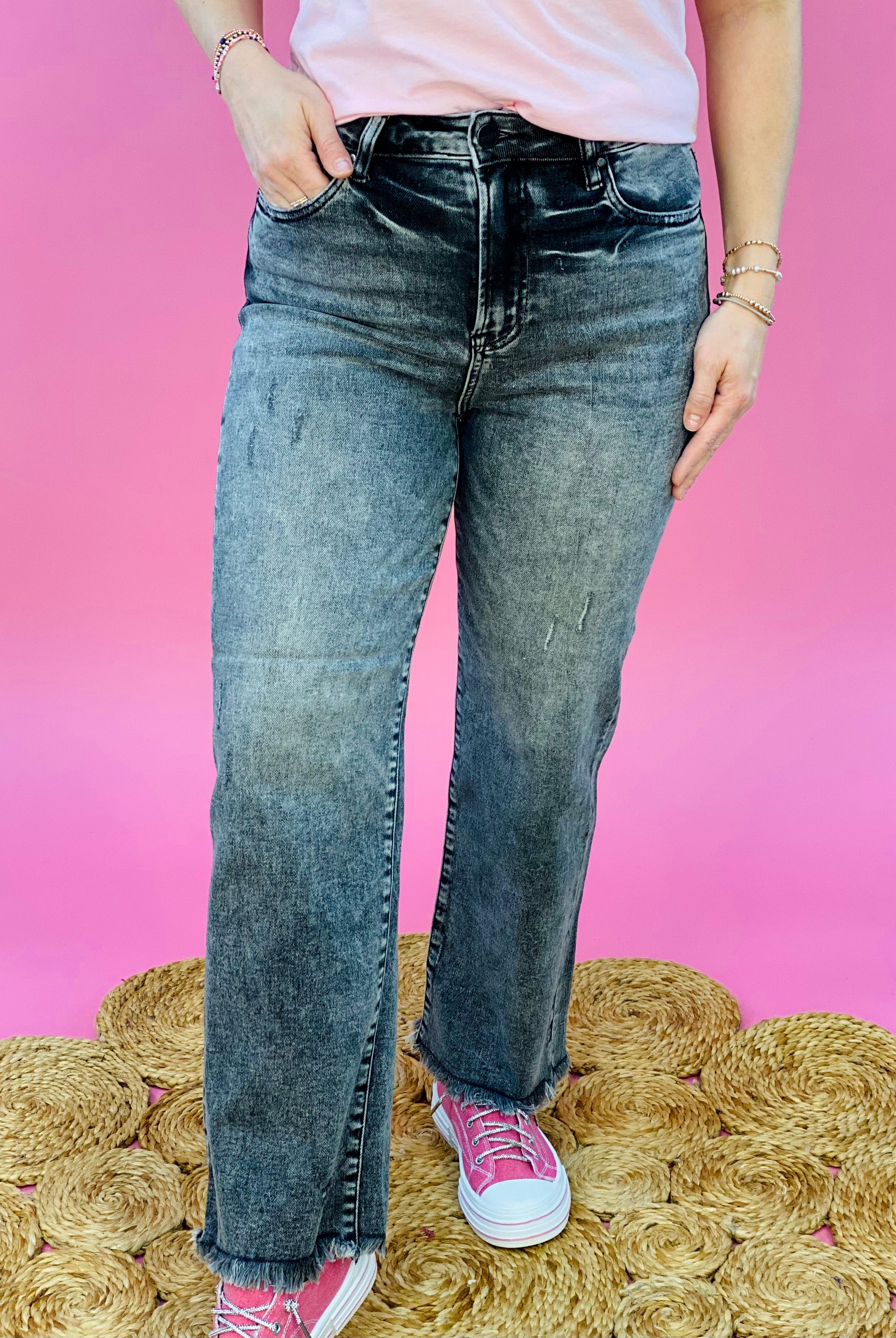 RISEN - High Rise Straight Jeans Acid Black Wash-210 Jeans-Risen-The Lovely Closet, Women's Fashion Boutique in Alexandria, KY