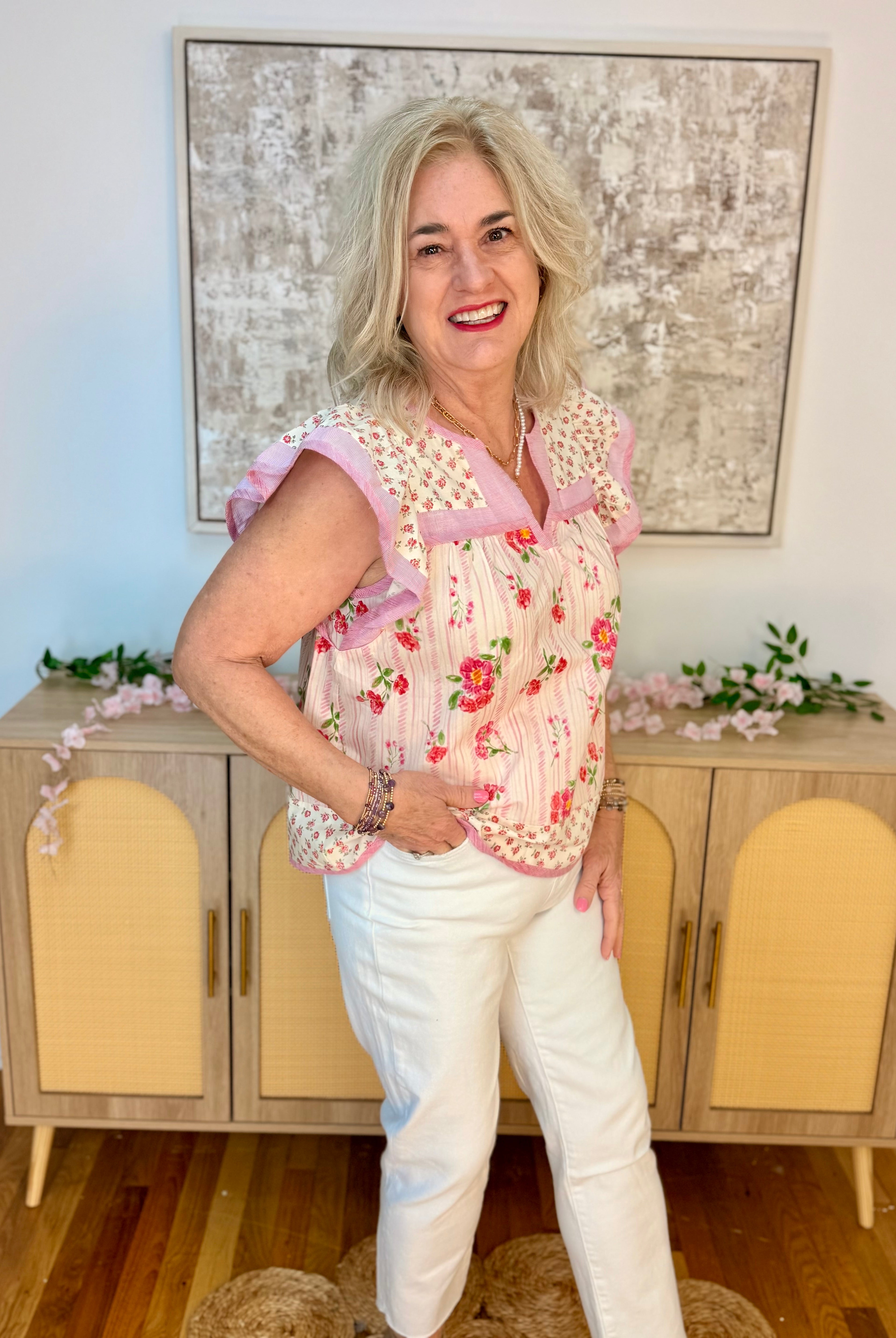 Spring Celebration Blouse-100 Short Sleeve Tops-Doe and Rae-The Lovely Closet, Women's Fashion Boutique in Alexandria, KY