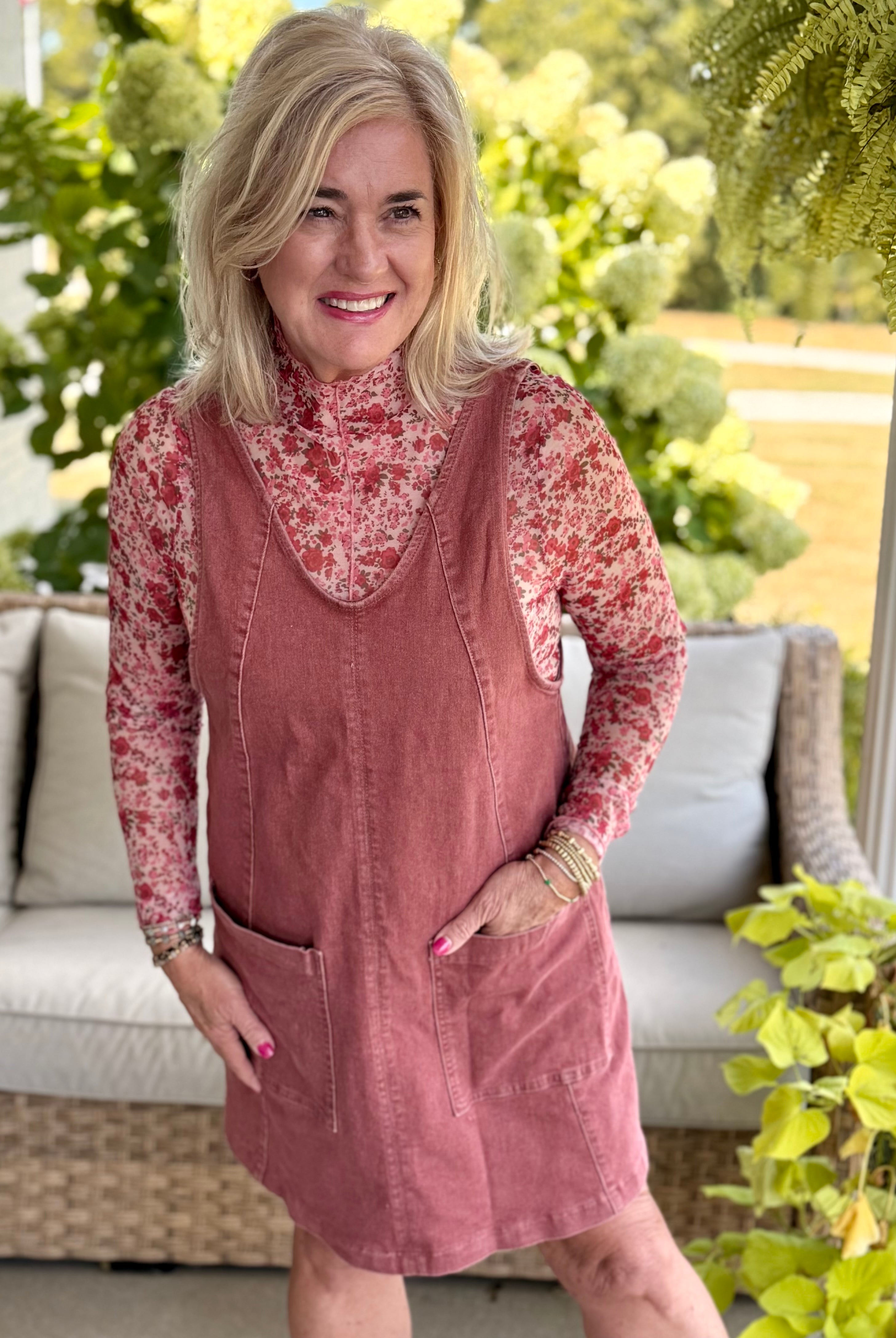 Maple Lane Overall Mini Dress - Brick-180 Dresses-Anniewear-The Lovely Closet, Women's Fashion Boutique in Alexandria, KY