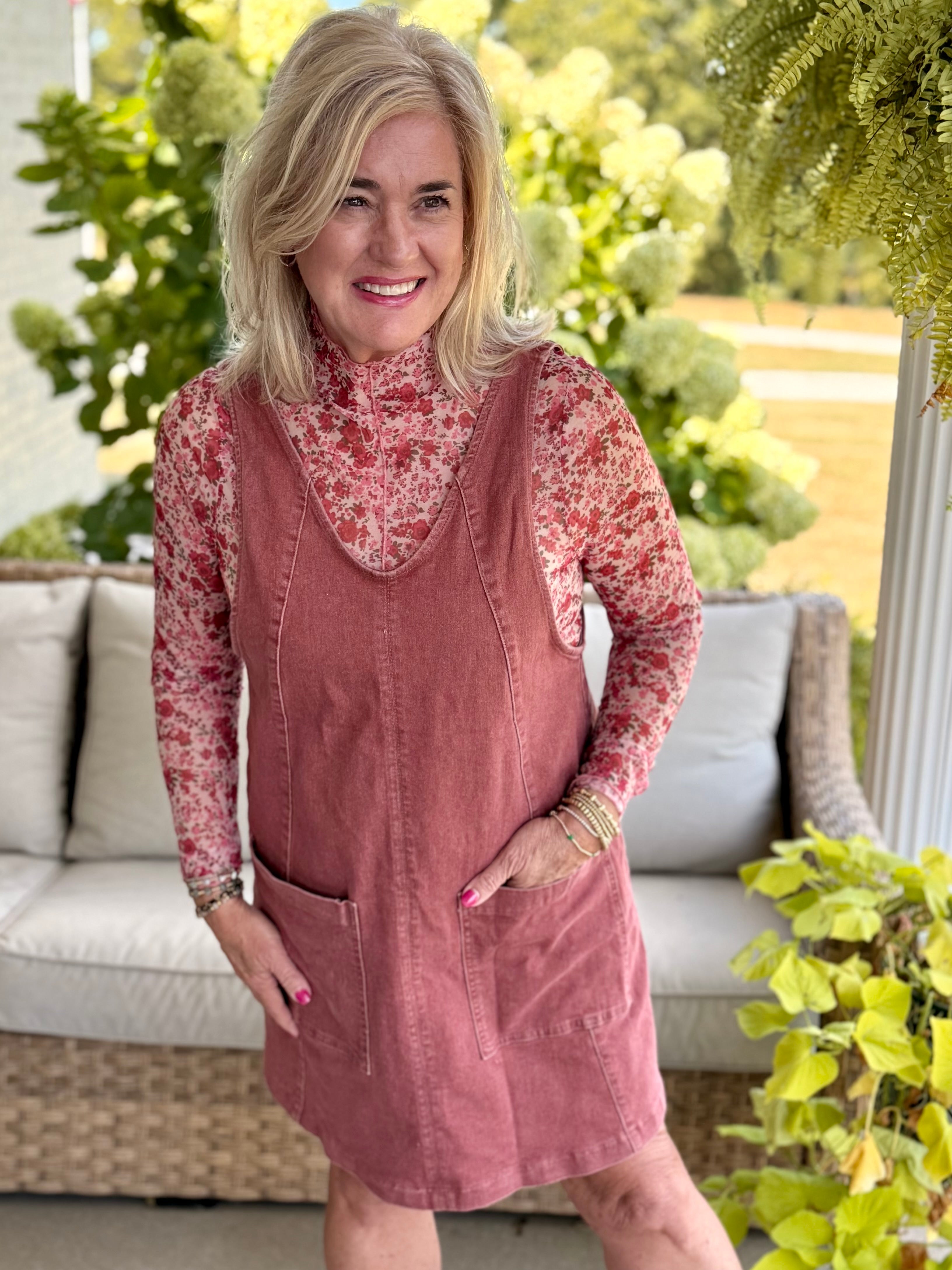 Maple Lane Overall Mini Dress - Brick-180 Dresses-Anniewear-The Lovely Closet, Women's Fashion Boutique in Alexandria, KY