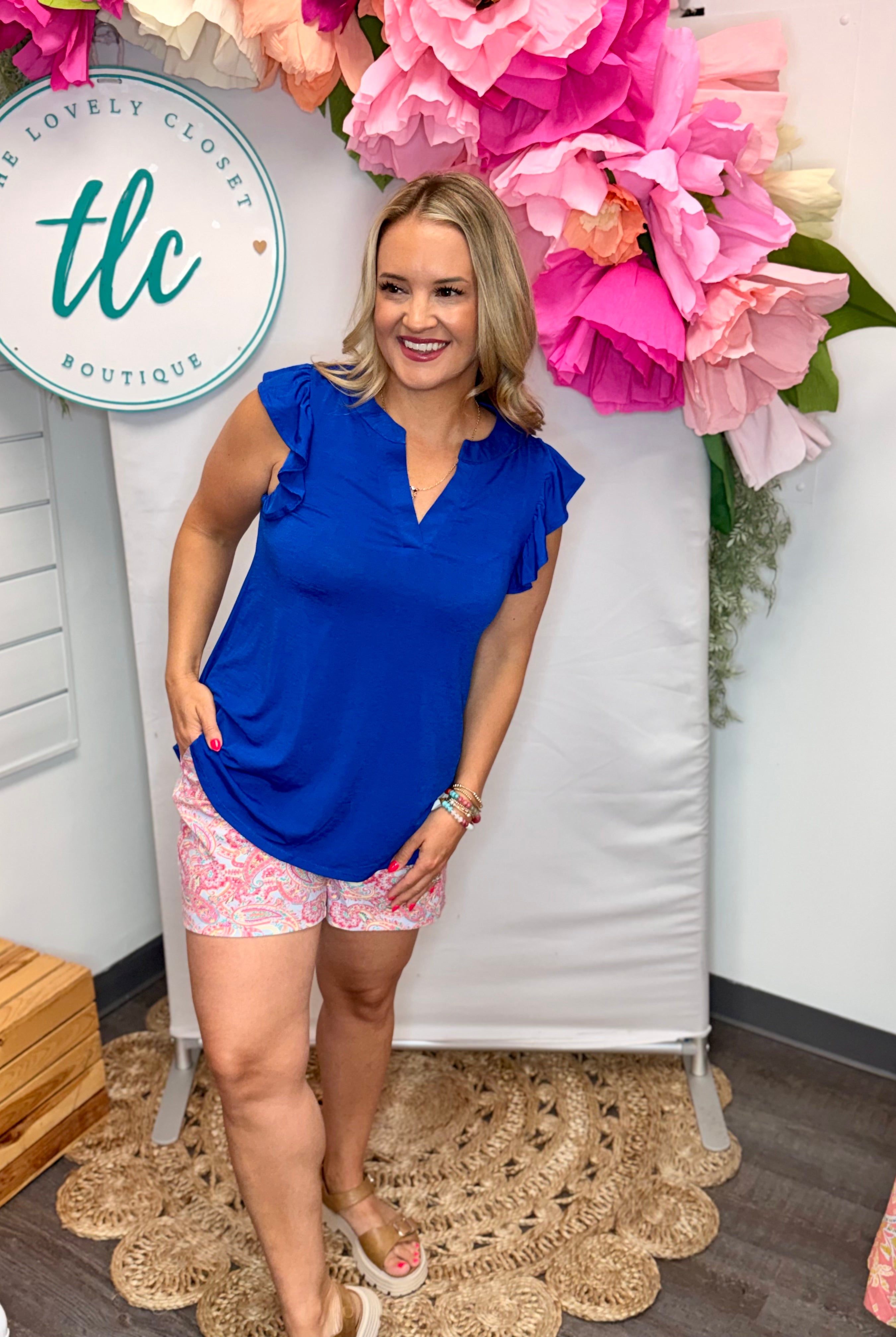 Donna Top - Royal Blue-100 Short Sleeve Tops-Dear Scarlett-The Lovely Closet, Women's Fashion Boutique in Alexandria, KY