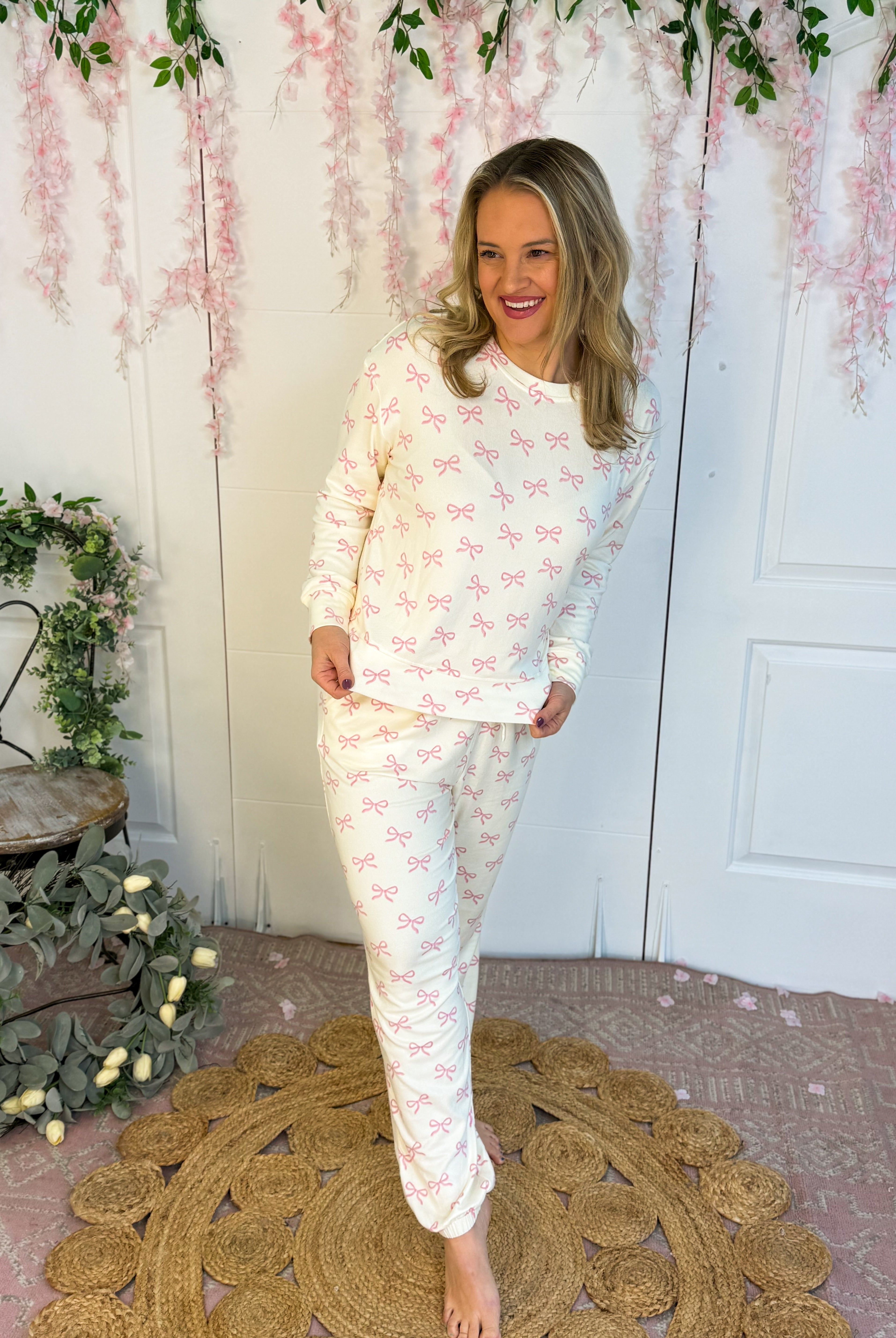 Mary Square Sophie Bows Jogger Set-190 Rompers/Jumpsuits/Sets-Mary Square-The Lovely Closet, Women's Fashion Boutique in Alexandria, KY