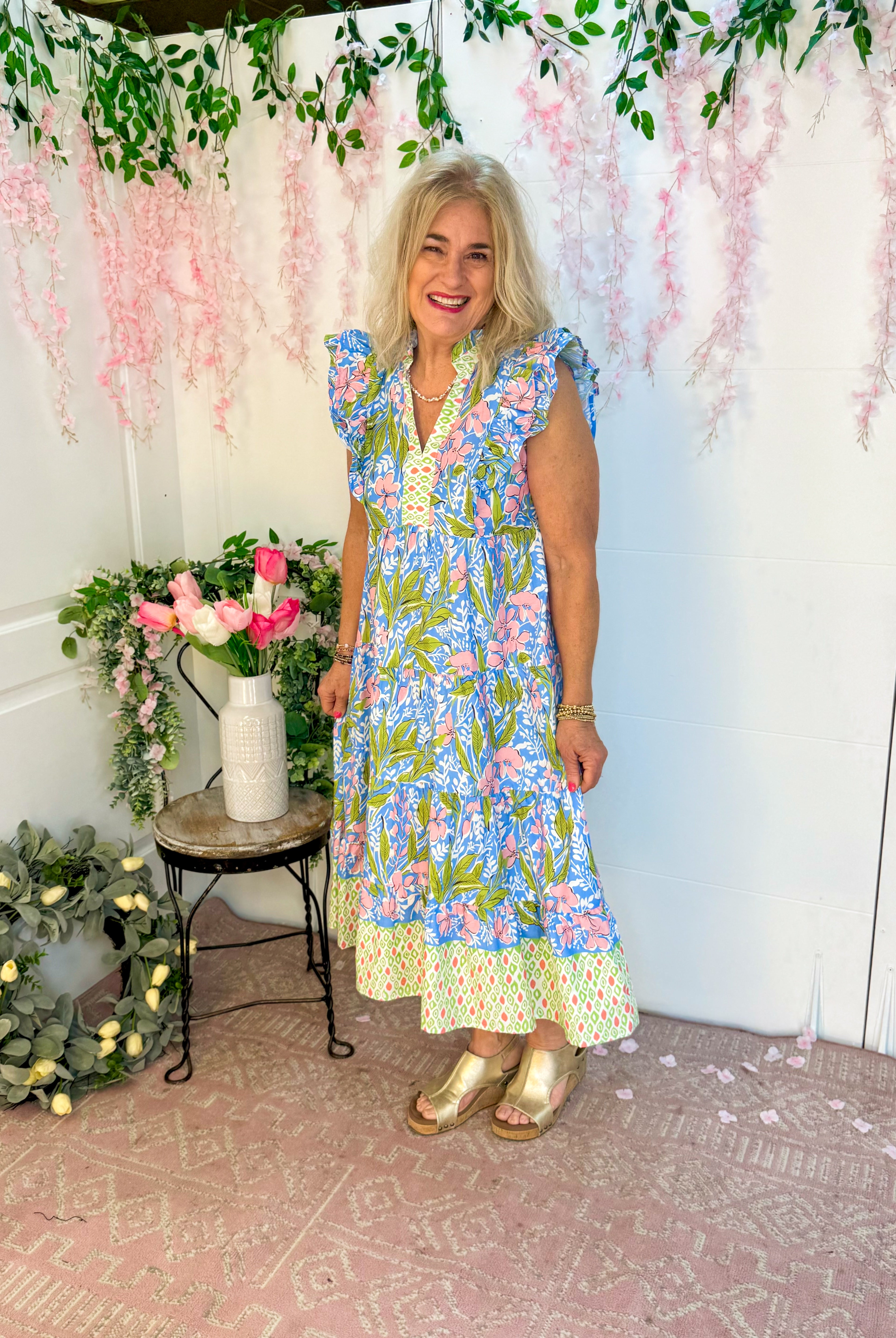 Fresh Floral Midi Dress-180 Dresses-umgee-The Lovely Closet, Women's Fashion Boutique in Alexandria, KY