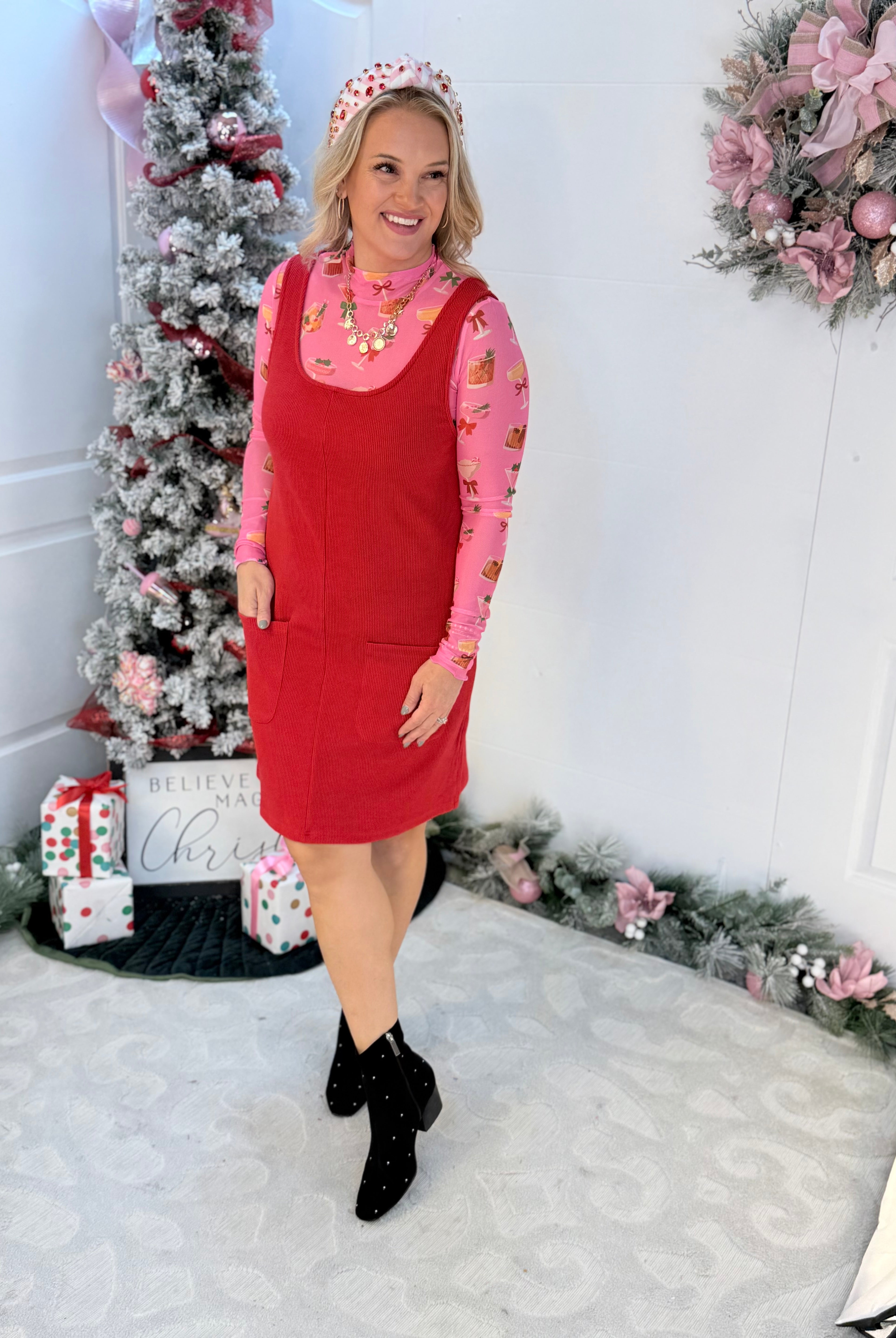 Jess Lea - Rory Ribbed Jumper Dress - Red-180 Dresses-Jess Lea-The Lovely Closet, Women's Fashion Boutique in Alexandria, KY