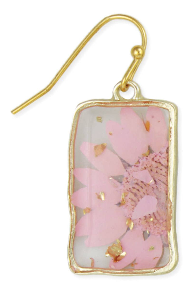 Pink Dried Flower Rectangle Gold Earrings-280 Accessories-ZAD-The Lovely Closet, Women's Fashion Boutique in Alexandria, KY
