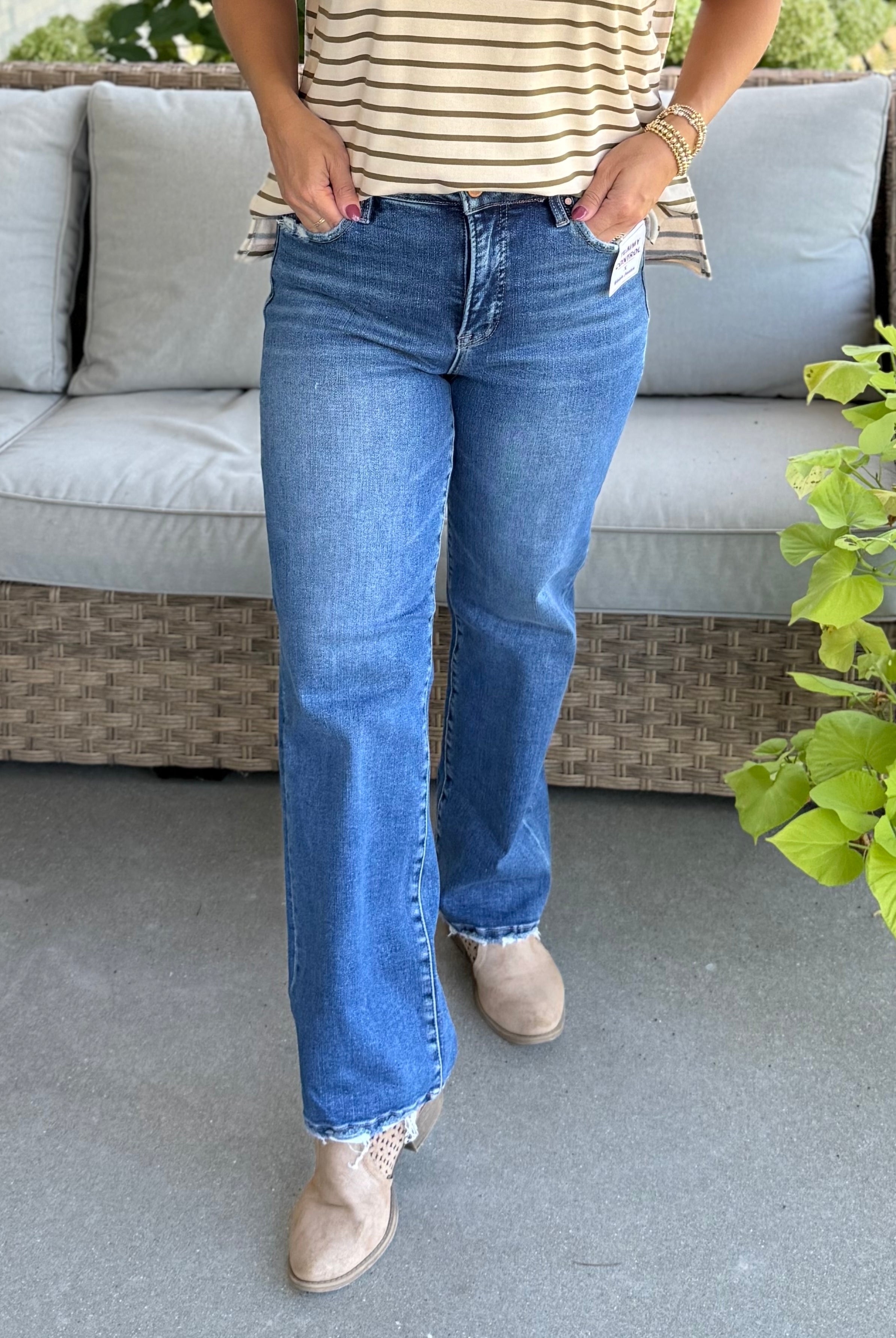 Risen Tummy Control High Rise Ankle Straight Jeans-210 Jeans-Risen-The Lovely Closet, Women's Fashion Boutique in Alexandria, KY