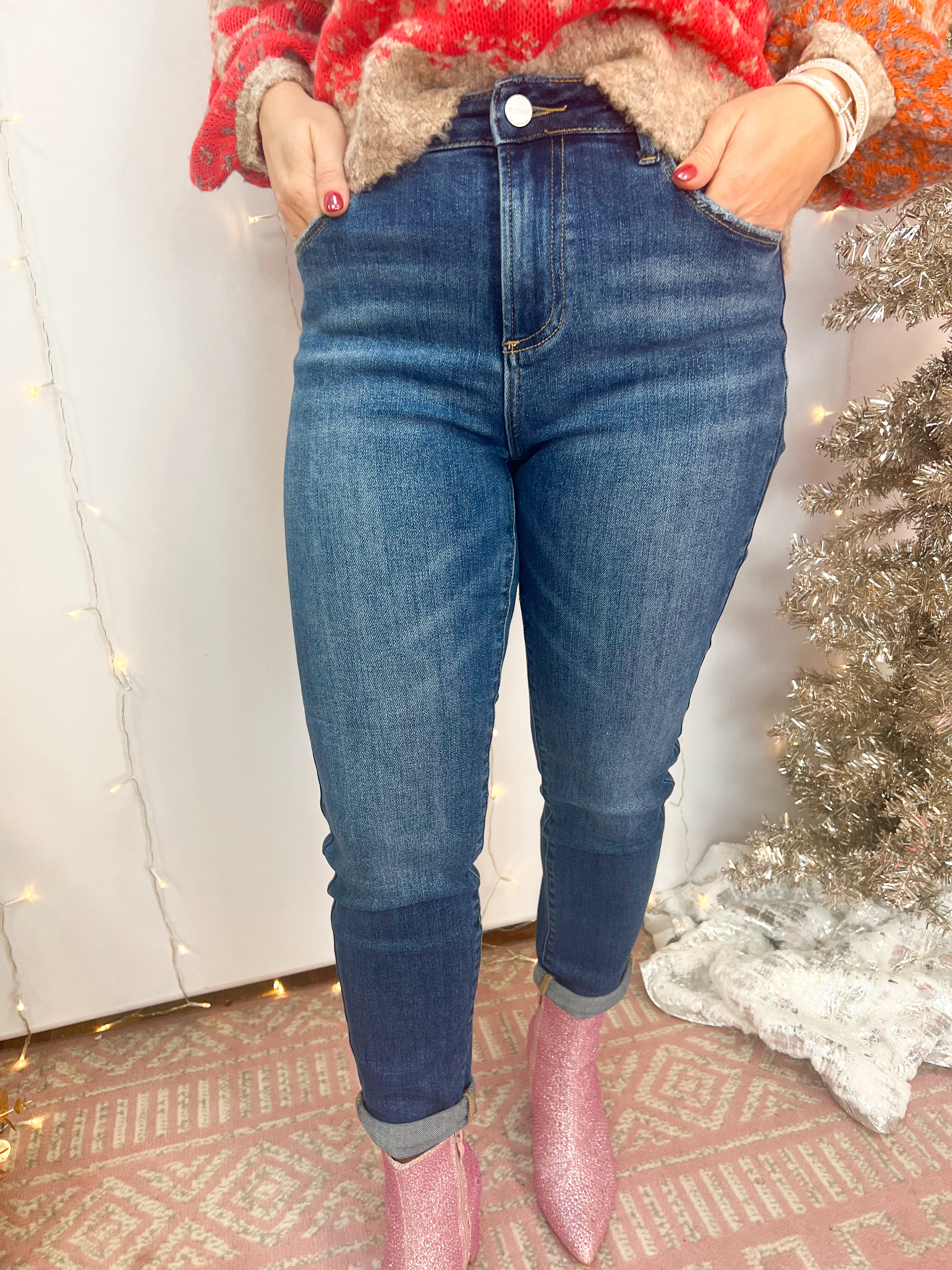 RISEN - High Rise Rolled Up Relaxed Skinny-210 Jeans-Risen-The Lovely Closet, Women's Fashion Boutique in Alexandria, KY