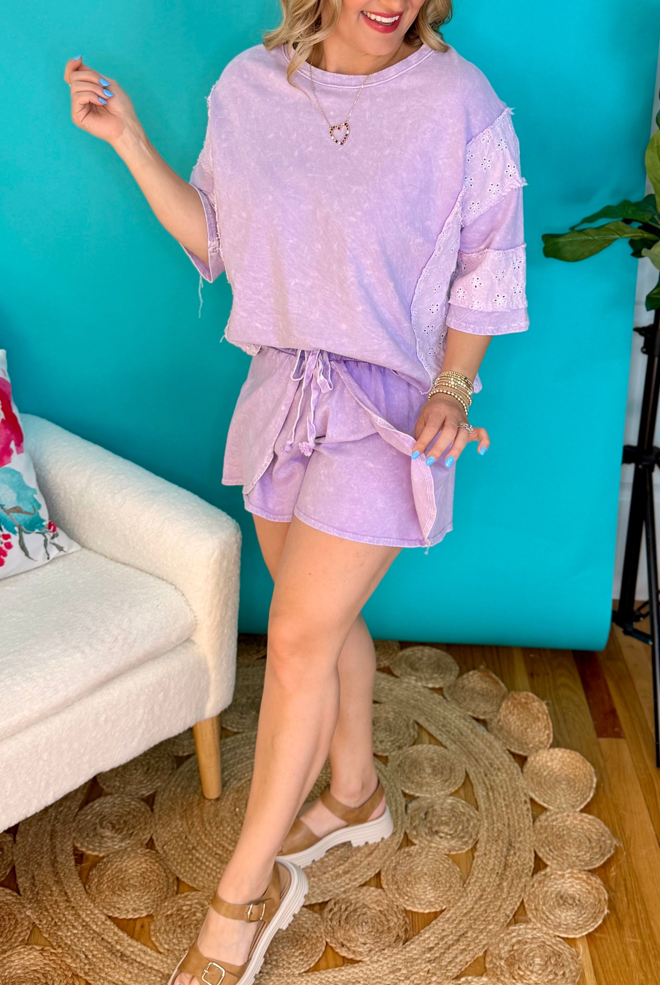 MineralWash Light Weight Shorts - Lavender-230 Skirts/Shorts-J.Her-The Lovely Closet, Women's Fashion Boutique in Alexandria, KY