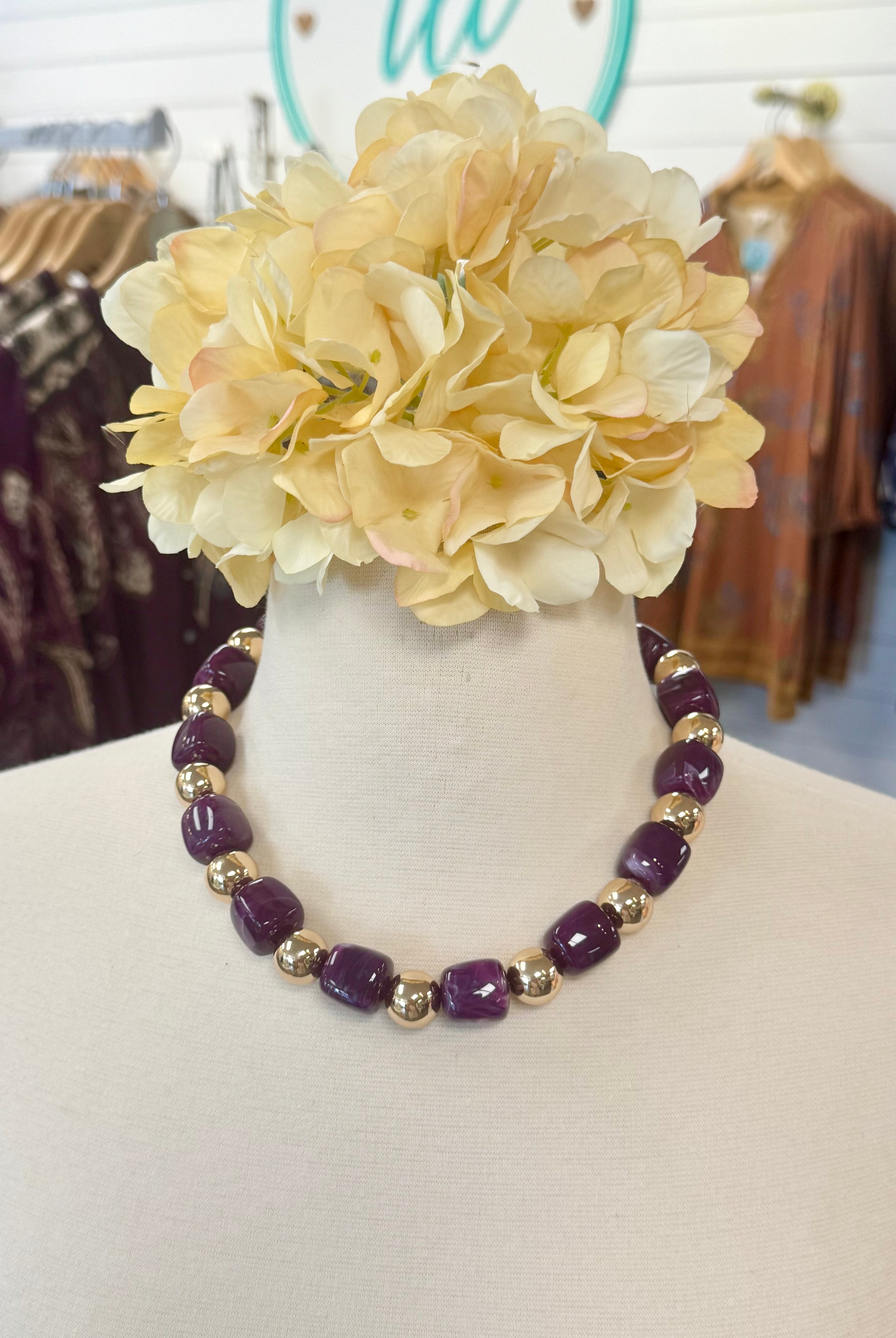 Wineberry Gumdrop Candy Bead Necklace-280 Accessories-Golden Stella-The Lovely Closet, Women's Fashion Boutique in Alexandria, KY