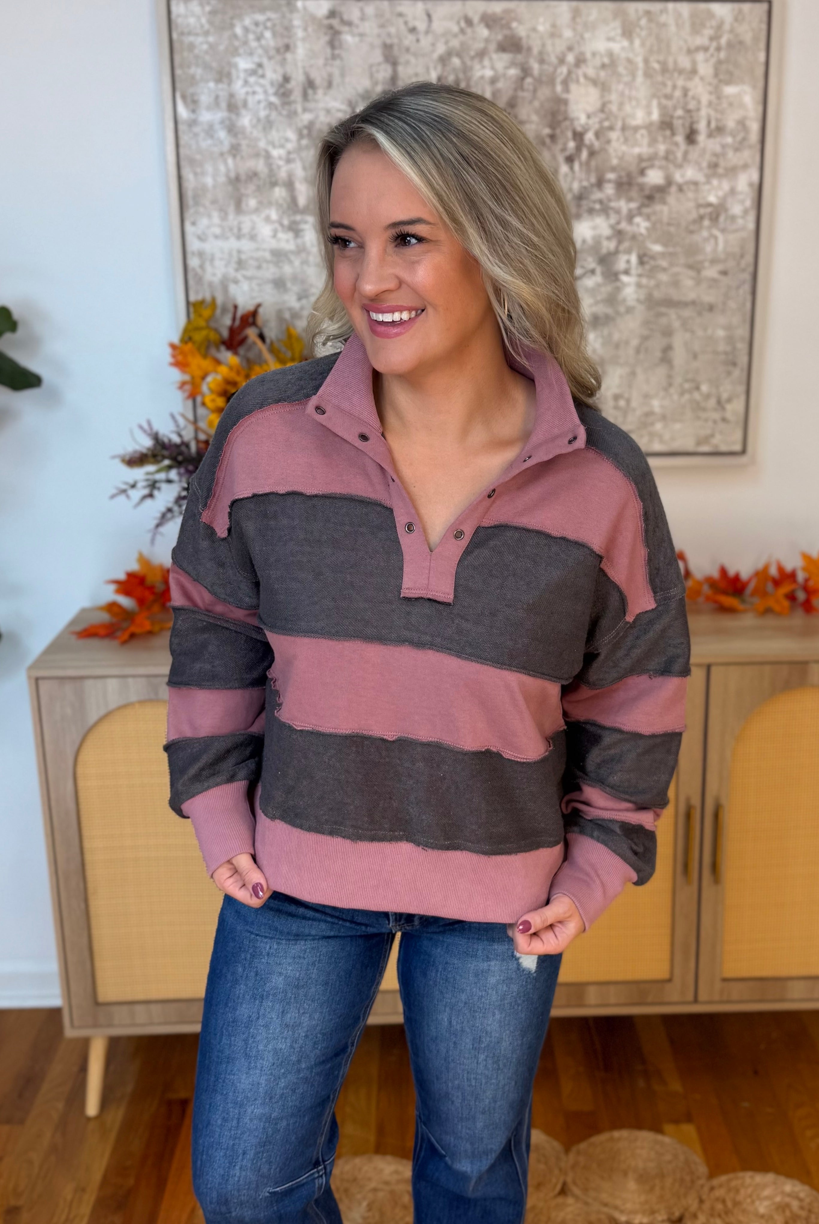 Harvest Stripe Oversized Top-110 Long Sleeve Top-Doe and Rae-The Lovely Closet, Women's Fashion Boutique in Alexandria, KY