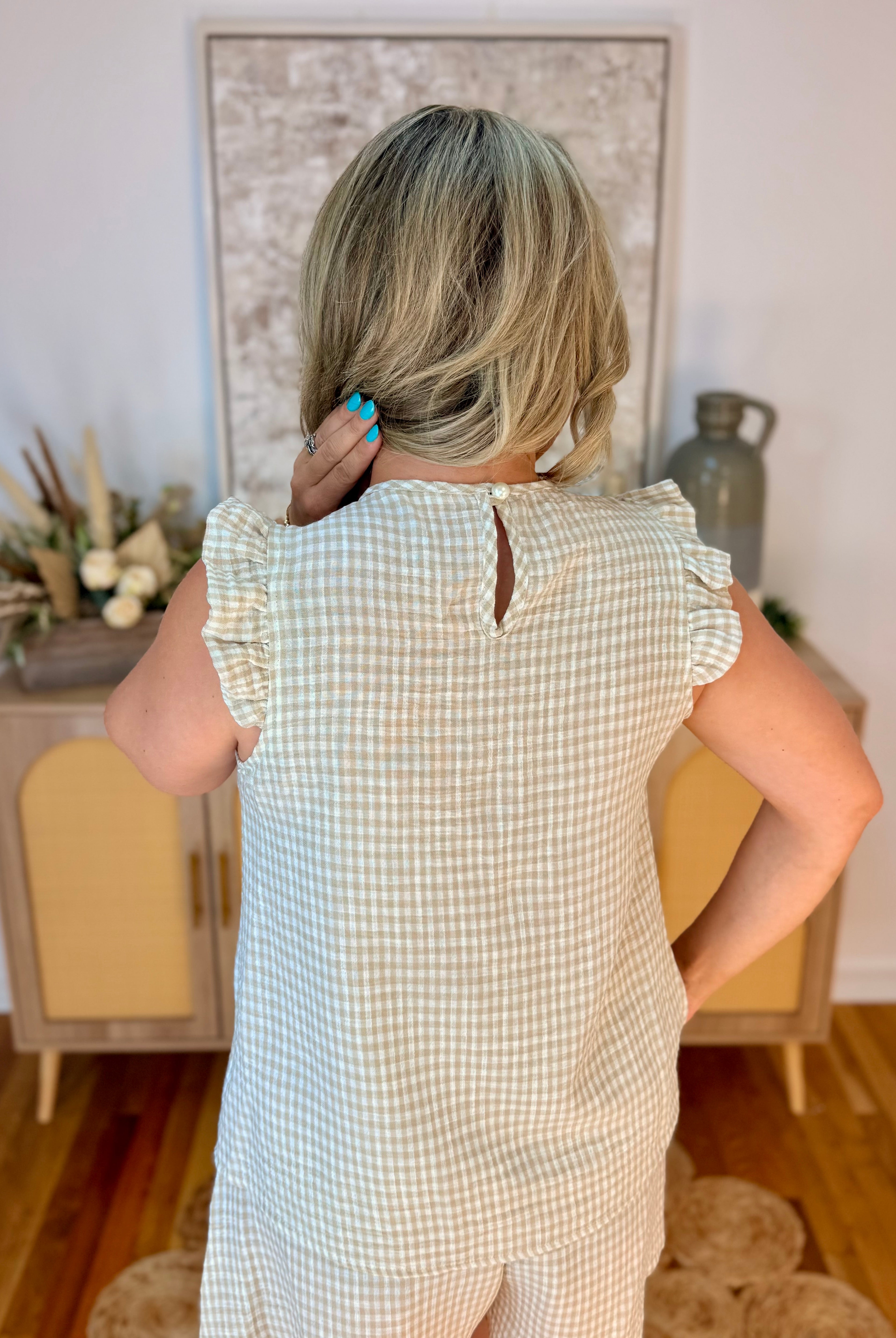 Neutral Gingham Set-190 Rompers/Jumpsuits/Sets-The Lovely Closet-The Lovely Closet, Women's Fashion Boutique in Alexandria, KY