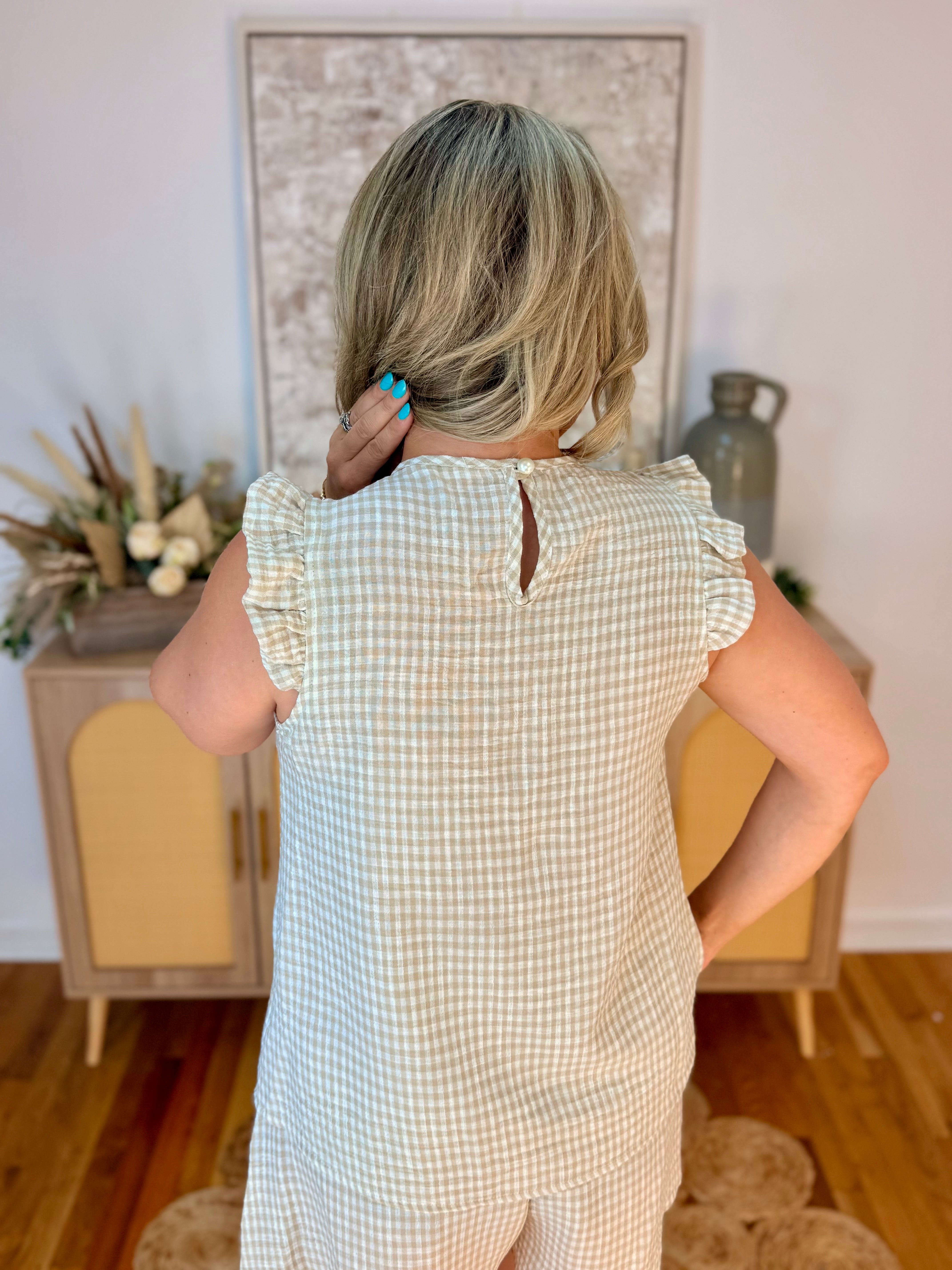 Neutral Gingham Set-190 Rompers/Jumpsuits/Sets-The Lovely Closet-The Lovely Closet, Women's Fashion Boutique in Alexandria, KY