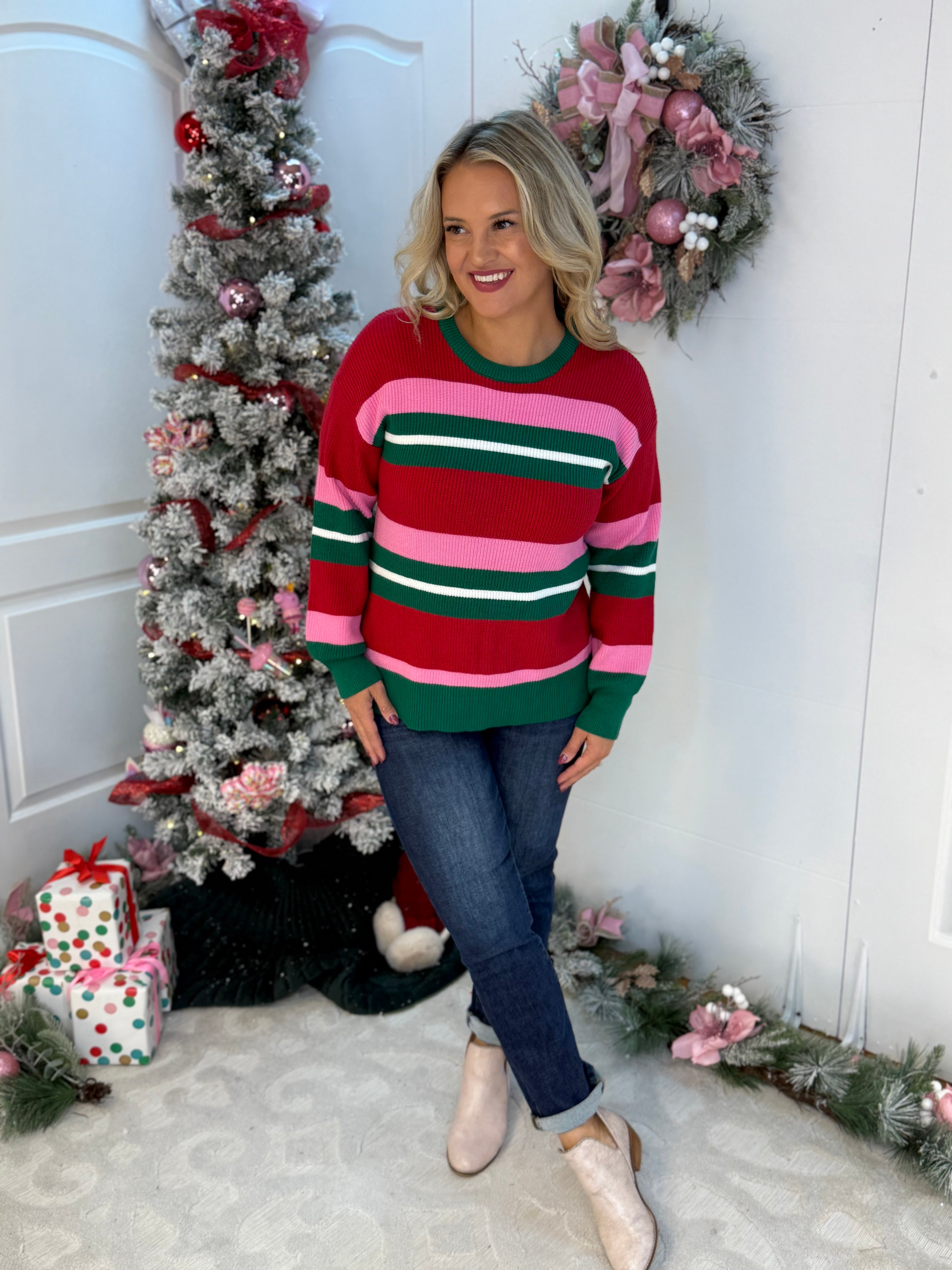 Logan Holiday Striped Sweater-350 Holiday-Mary Square-The Lovely Closet, Women's Fashion Boutique in Alexandria, KY