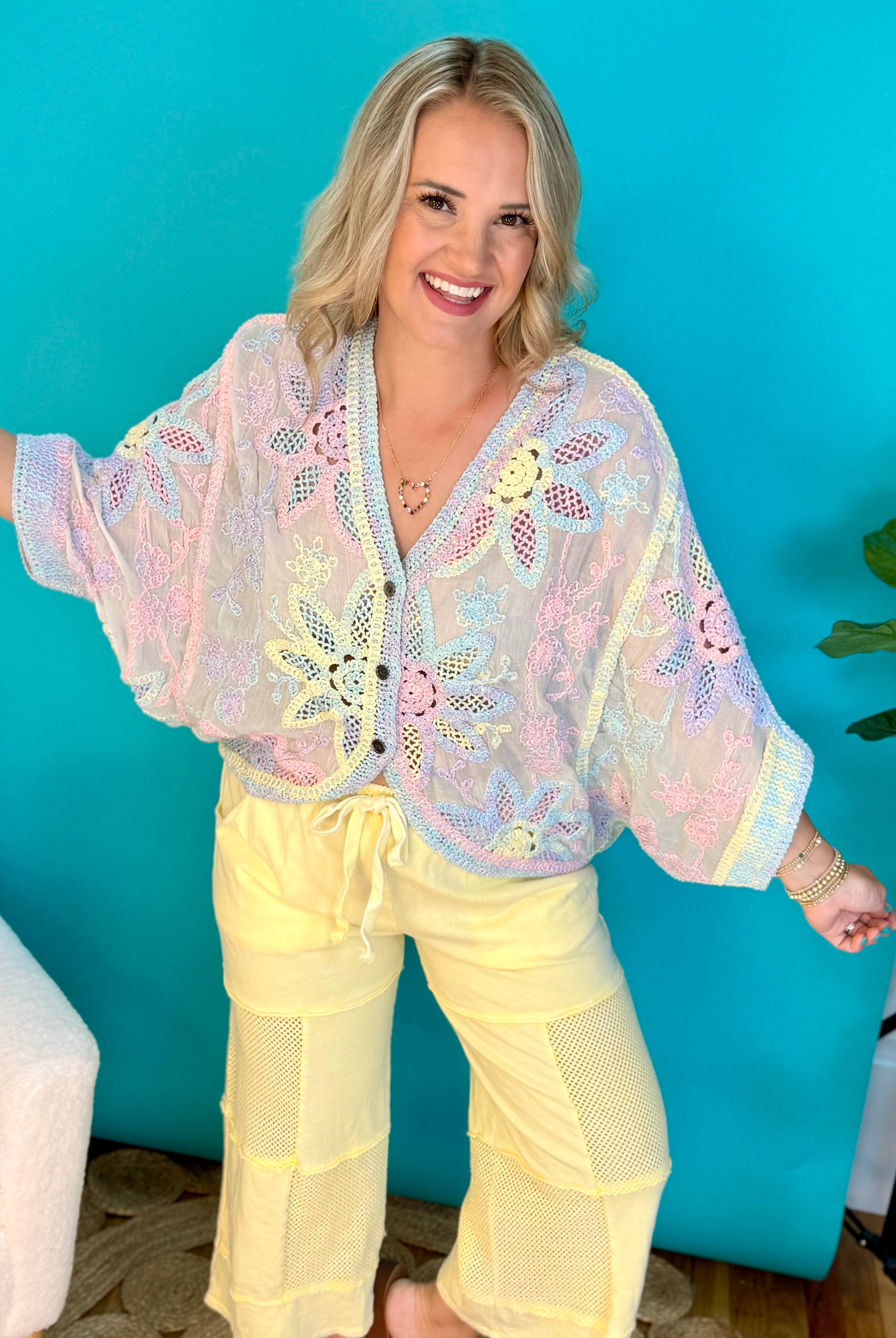 Crochet Cardigan - Multi Color - One Size-160 Cardigan/Kimonos-Pol Clothing-The Lovely Closet, Women's Fashion Boutique in Alexandria, KY