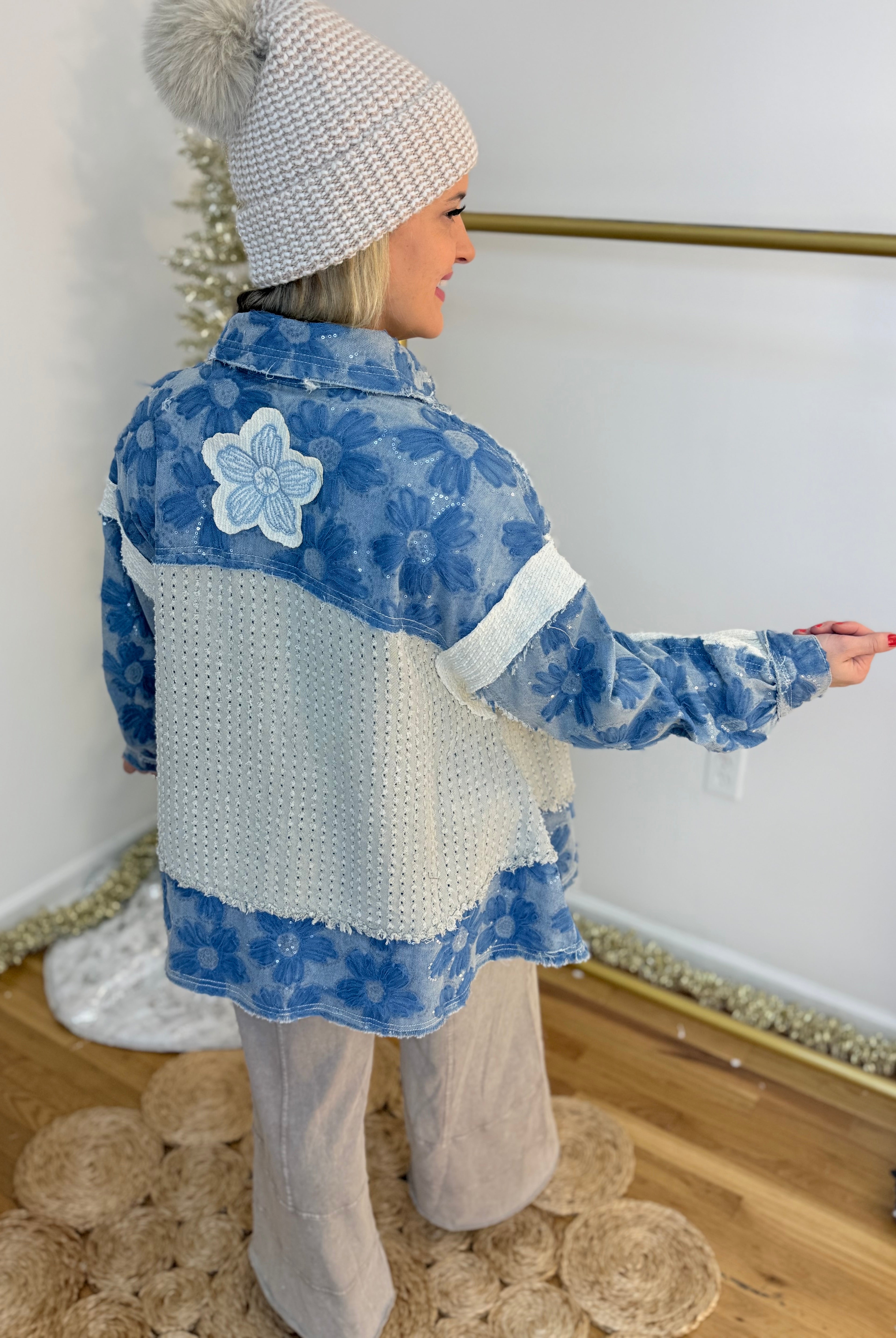 Denim Embellished & Patchwork Jacket-170 Jackets/Outerwear-POL-The Lovely Closet, Women's Fashion Boutique in Alexandria, KY