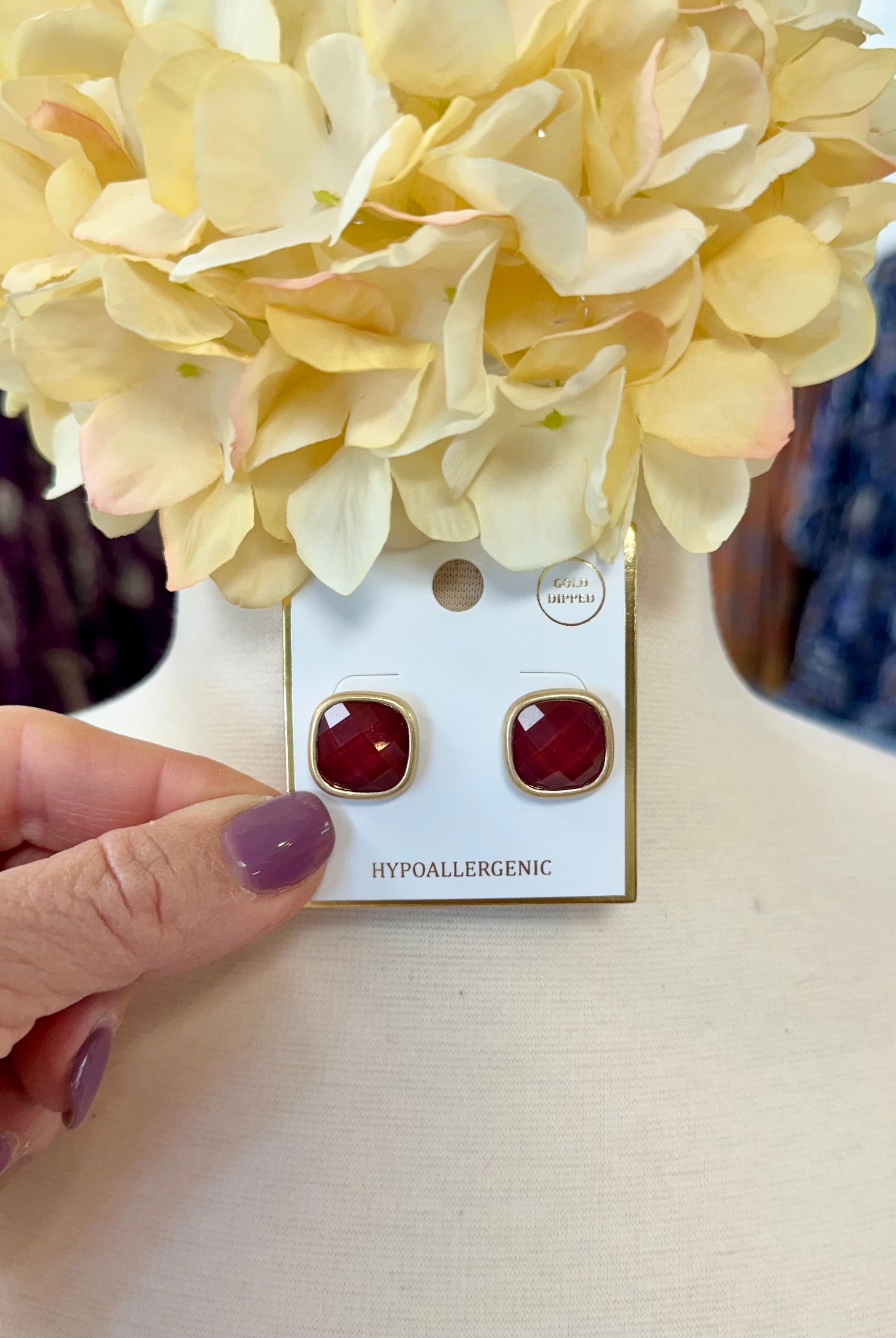 Cranberry Kiss Faceted Stud Earring-The Lovely Closet-The Lovely Closet, Women's Fashion Boutique in Alexandria, KY