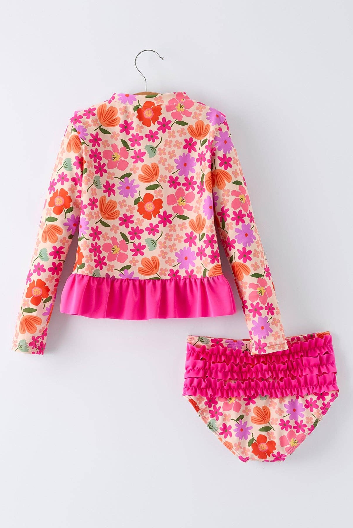 Summer Floral Ruffle Long Sleeve Girl Swimwear Set: 2-360 Carolines Closet-Rylee Faith Designs-The Lovely Closet, Women's Fashion Boutique in Alexandria, KY