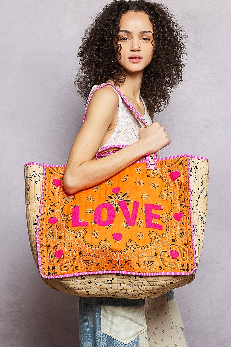 LOVE Bandana Quilted Tote Bag-280 Accessories-Pol Clothing-The Lovely Closet, Women's Fashion Boutique in Alexandria, KY