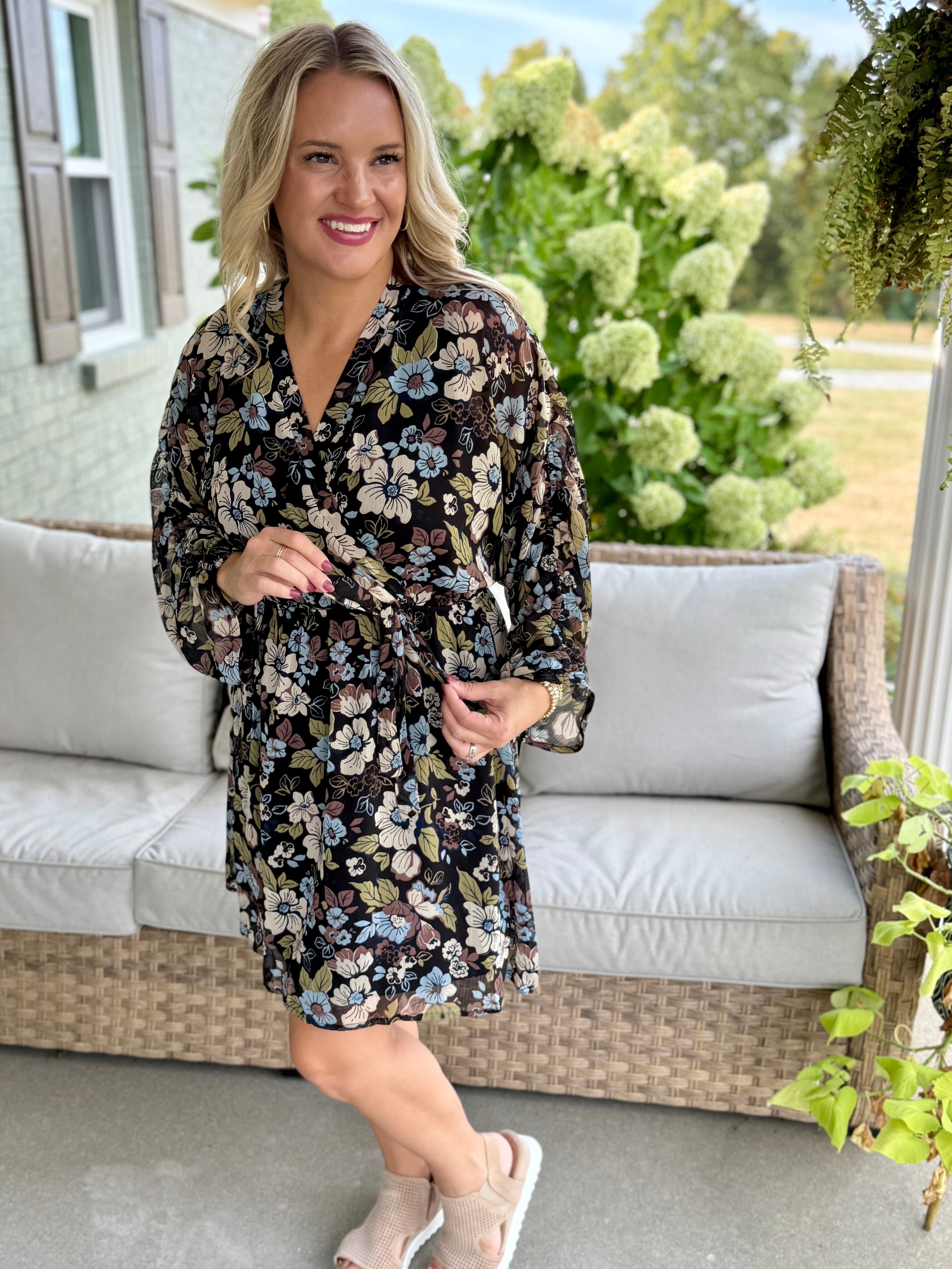 Meadow Flowers V-Neck Dress-180 Dresses-GILLI-The Lovely Closet, Women's Fashion Boutique in Alexandria, KY