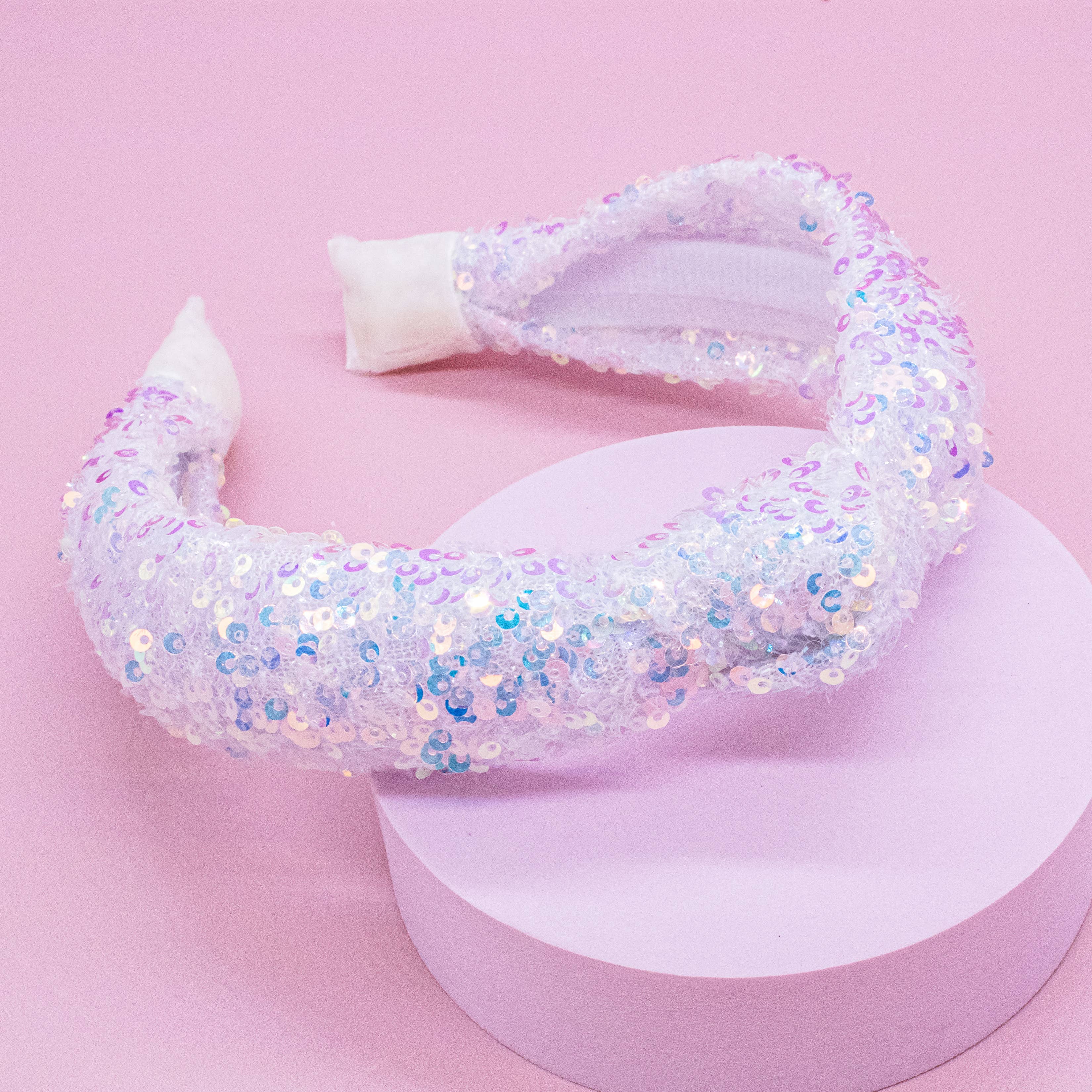 Sequin Knotted Grils Hair Band - White-360 Carolines Closet-Frog Sac-The Lovely Closet, Women's Fashion Boutique in Alexandria, KY