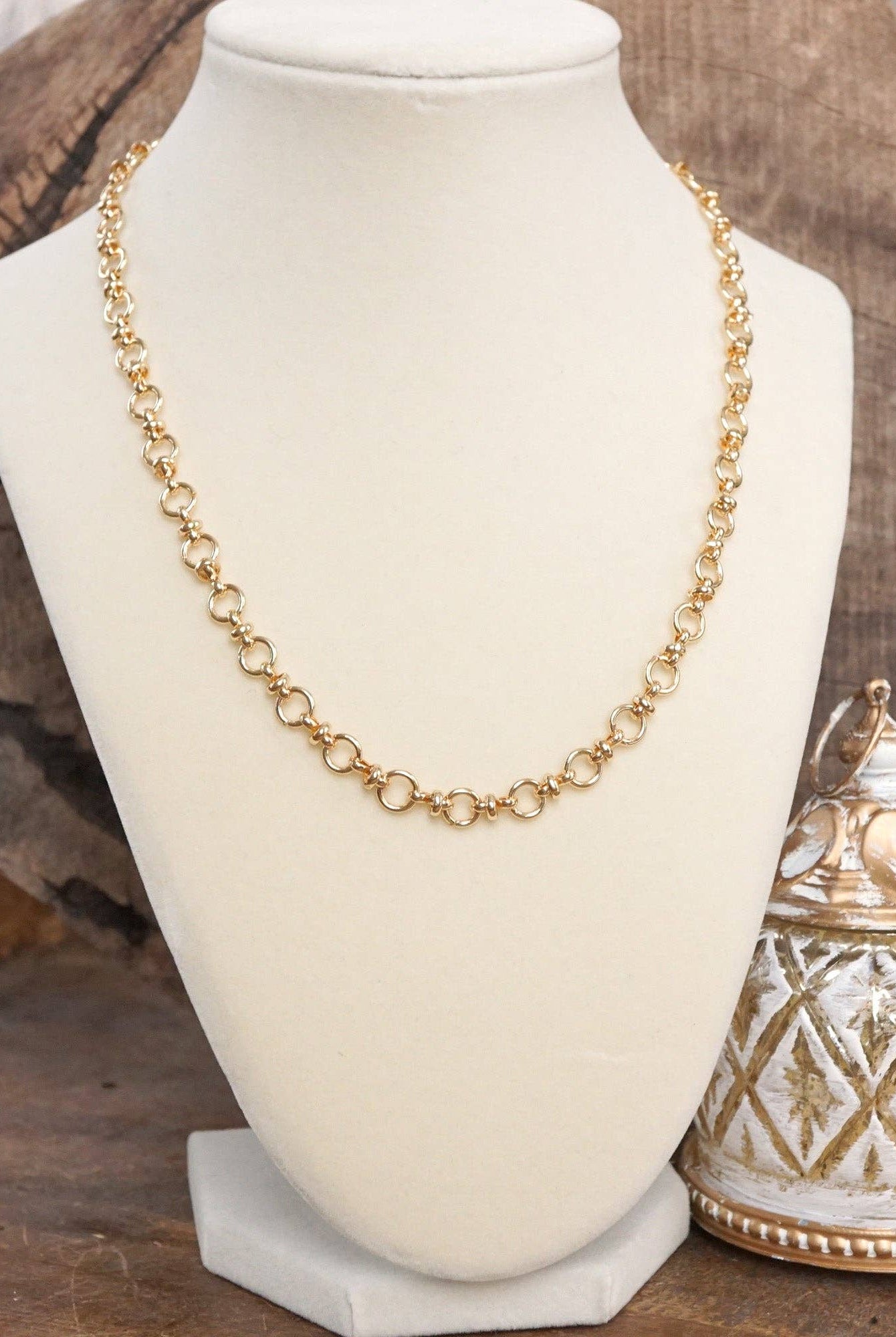 Fancy Ring Chain Necklace – Gold Tone-250 Jewelry-PennyLine inc-The Lovely Closet, Women's Fashion Boutique in Alexandria, KY