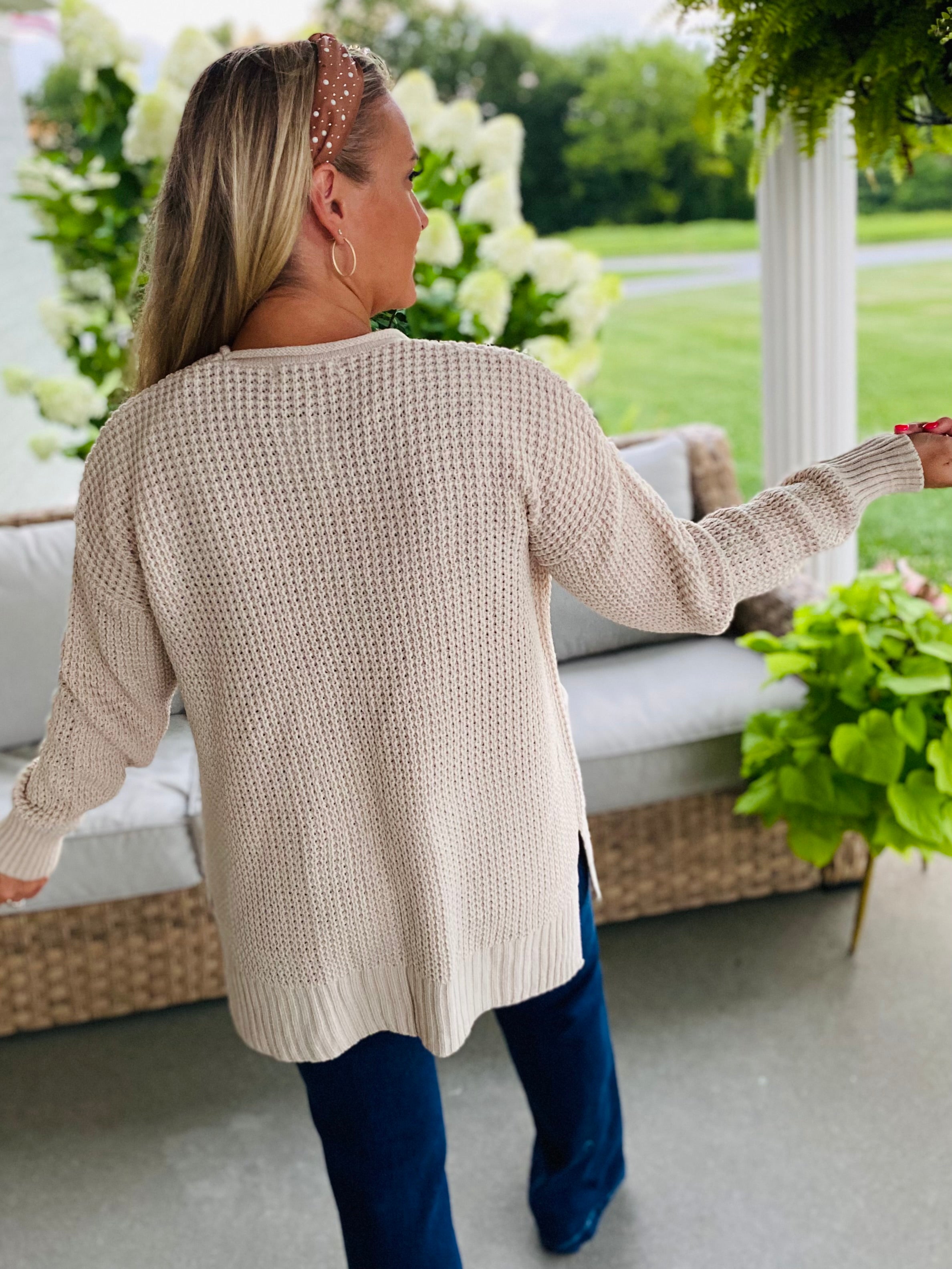 Waffle Knit Cardigan - Sand-160 Cardigan/Kimonos-zenana-The Lovely Closet, Women's Fashion Boutique in Alexandria, KY