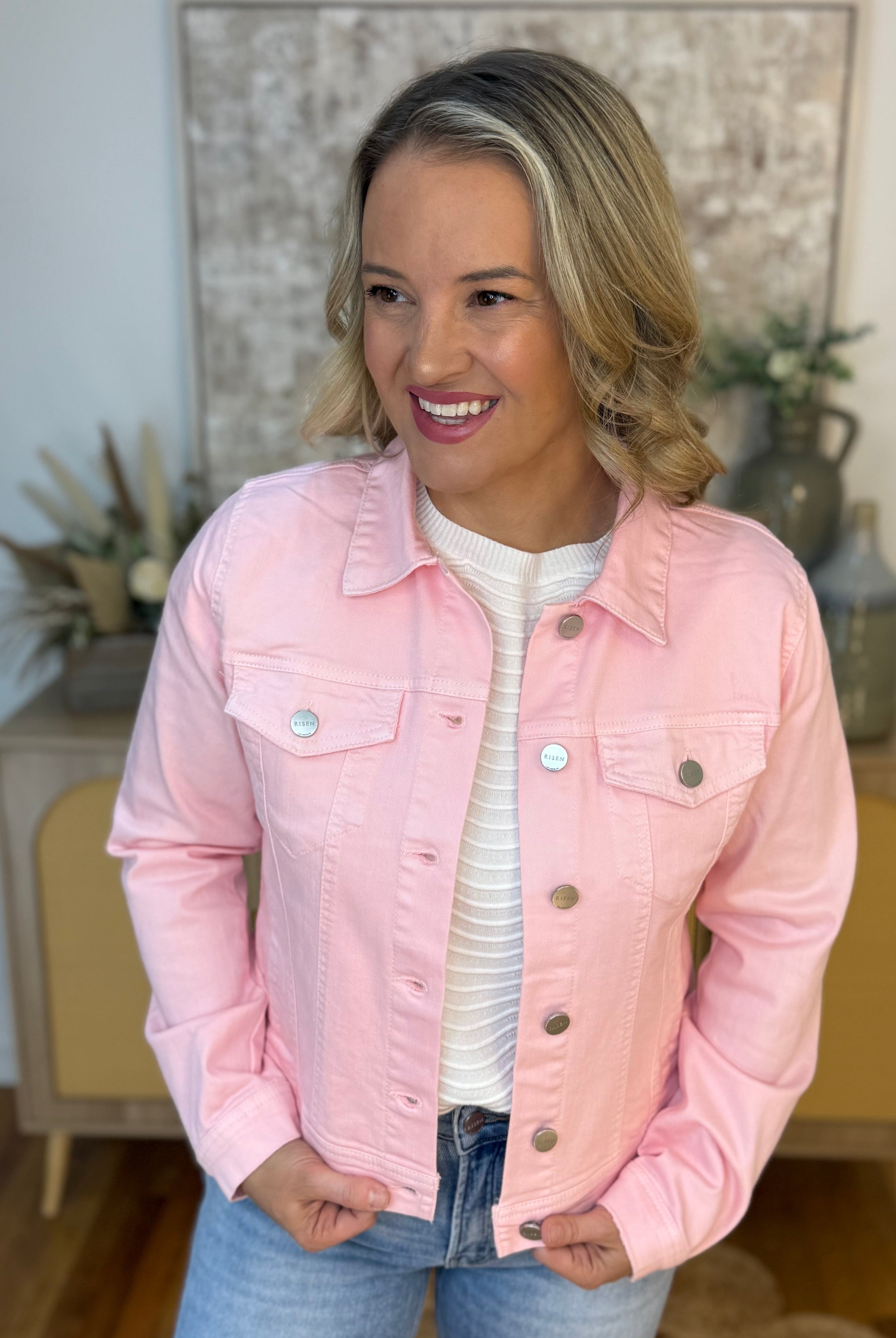 RISEN Vintage Wash Jacket - Soft Pink-170 Jackets/Outerwear-Risen-The Lovely Closet, Women's Fashion Boutique in Alexandria, KY