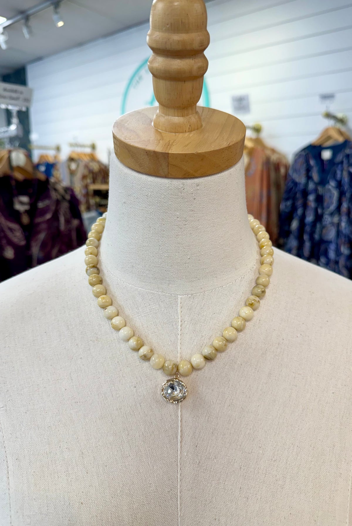 Creamy Whip Candy Bead Necklace w/Pendant-280 Accessories-Golden Stella-The Lovely Closet, Women's Fashion Boutique in Alexandria, KY