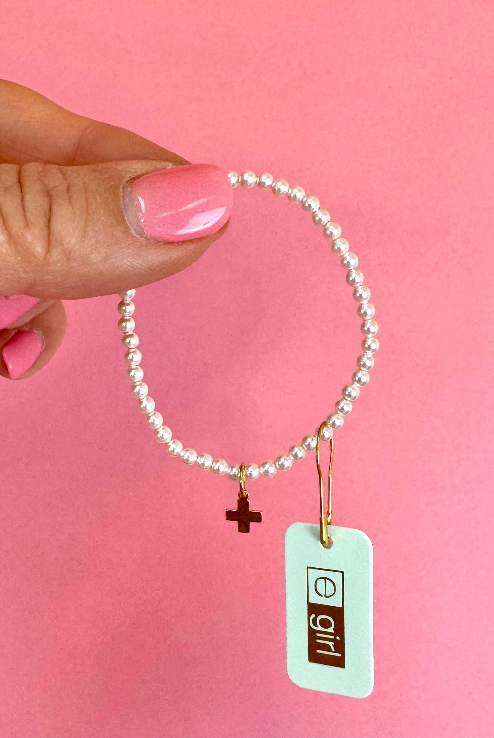 egirl Classic Pearl 3mm Bead Bracelet - Signature Cross Gold Charm-260 eNewton-eNewton-The Lovely Closet, Women's Fashion Boutique in Alexandria, KY