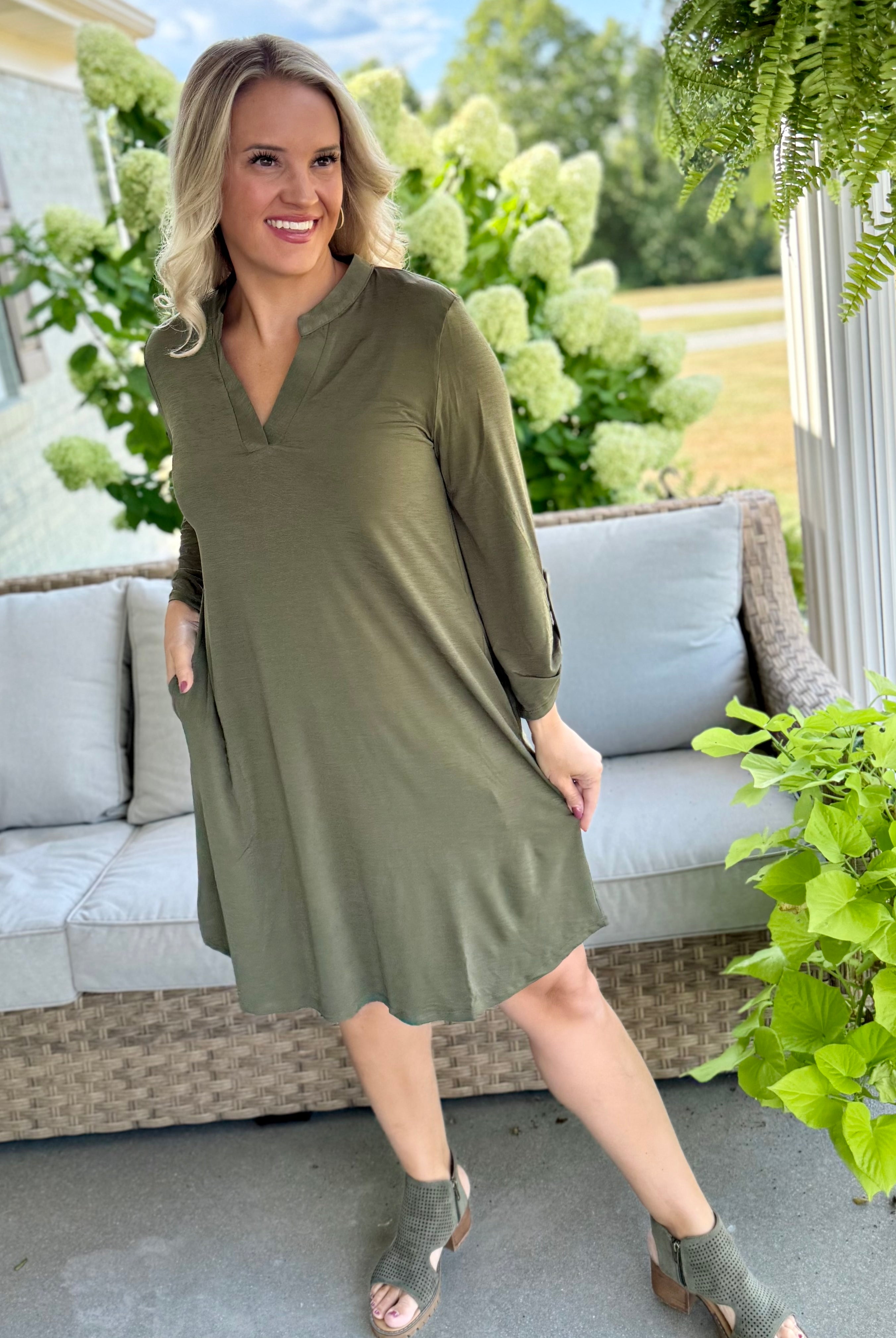 Everly Essential Dress - Olive-180 Dresses-Dear Scarlett-The Lovely Closet, Women's Fashion Boutique in Alexandria, KY