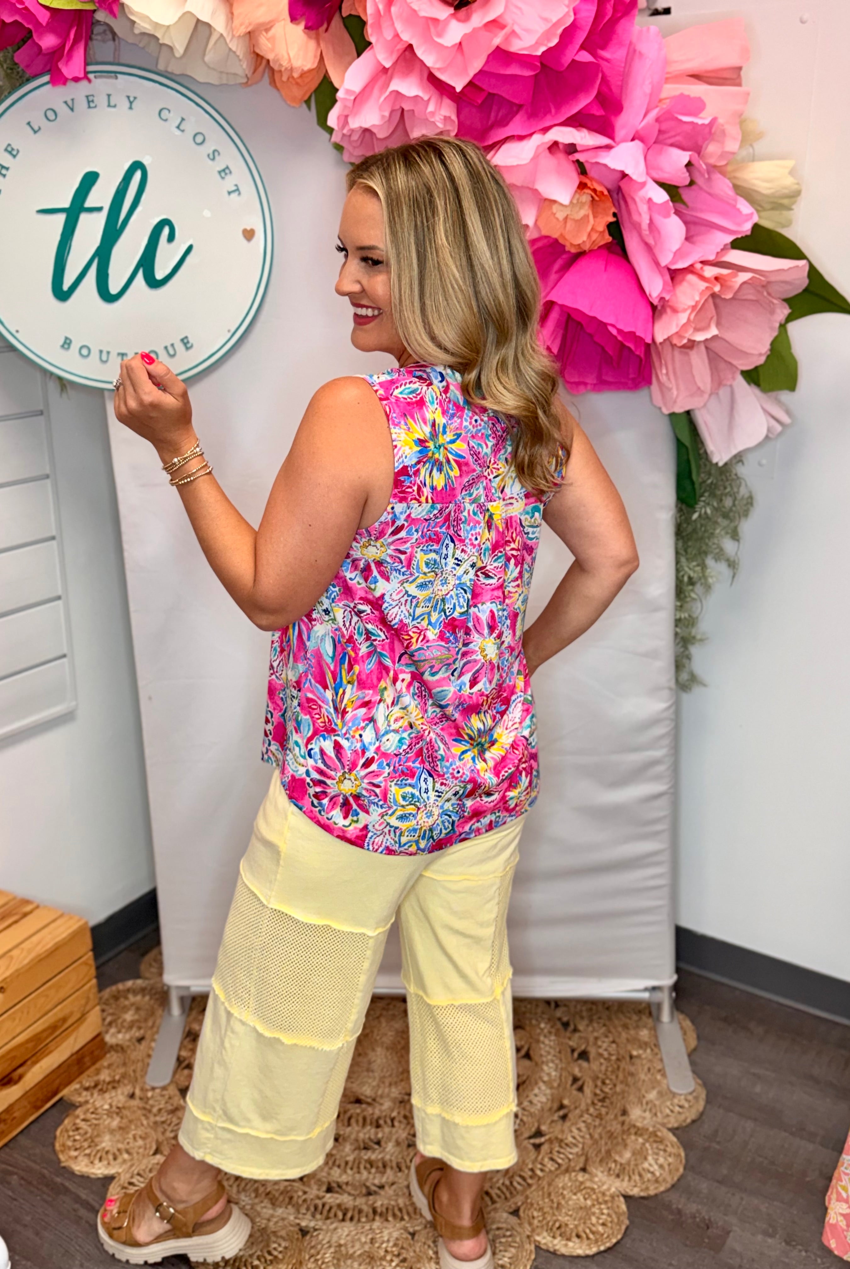 Lizzy Tank - Pink Tropic Zone-120 Sleeveless Tops-Dear Scarlett-The Lovely Closet, Women's Fashion Boutique in Alexandria, KY
