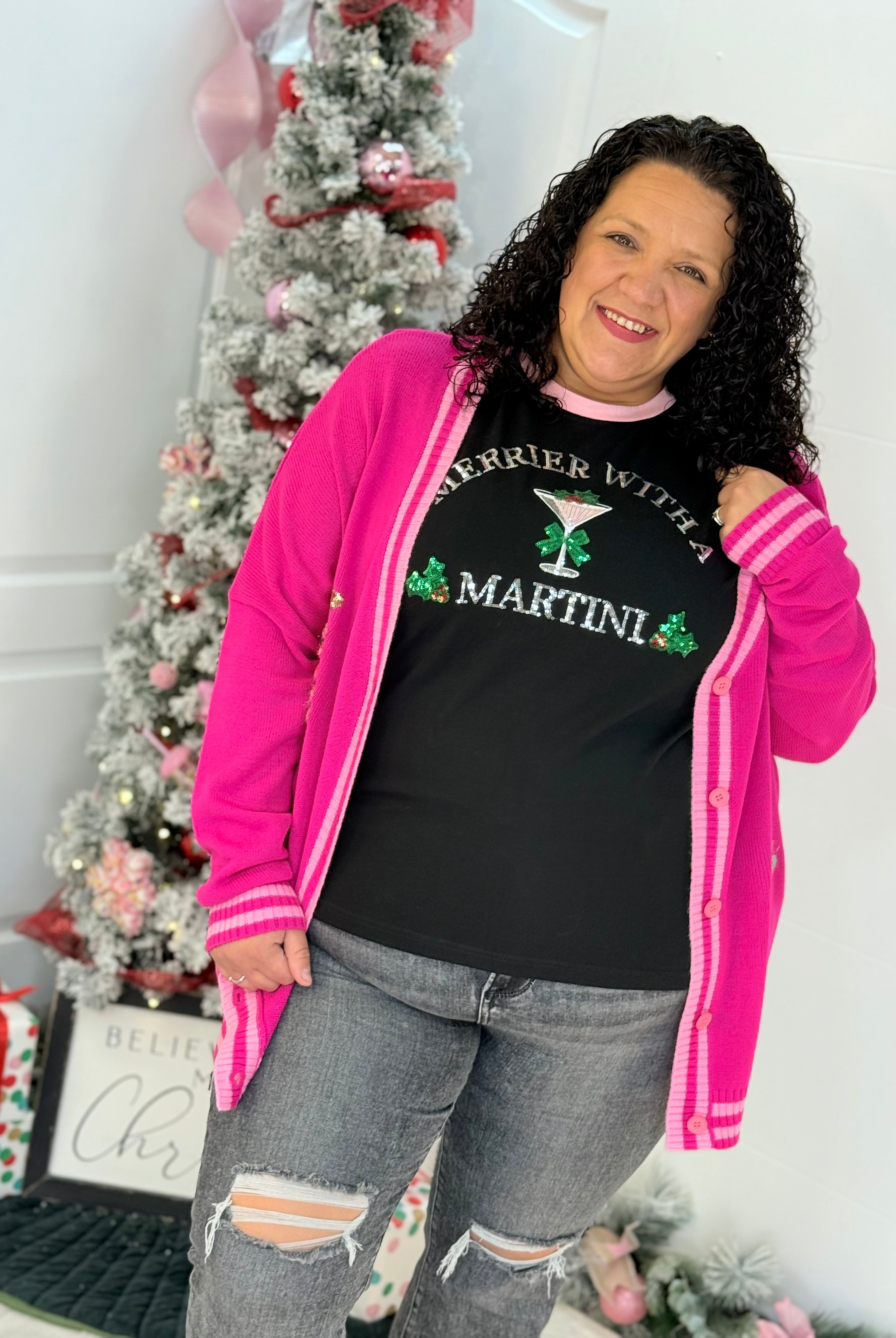 Jess Lea - Merrier With a Martini Sequin Embroidered Tee-350 Holiday-Jess Lea-The Lovely Closet, Women's Fashion Boutique in Alexandria, KY