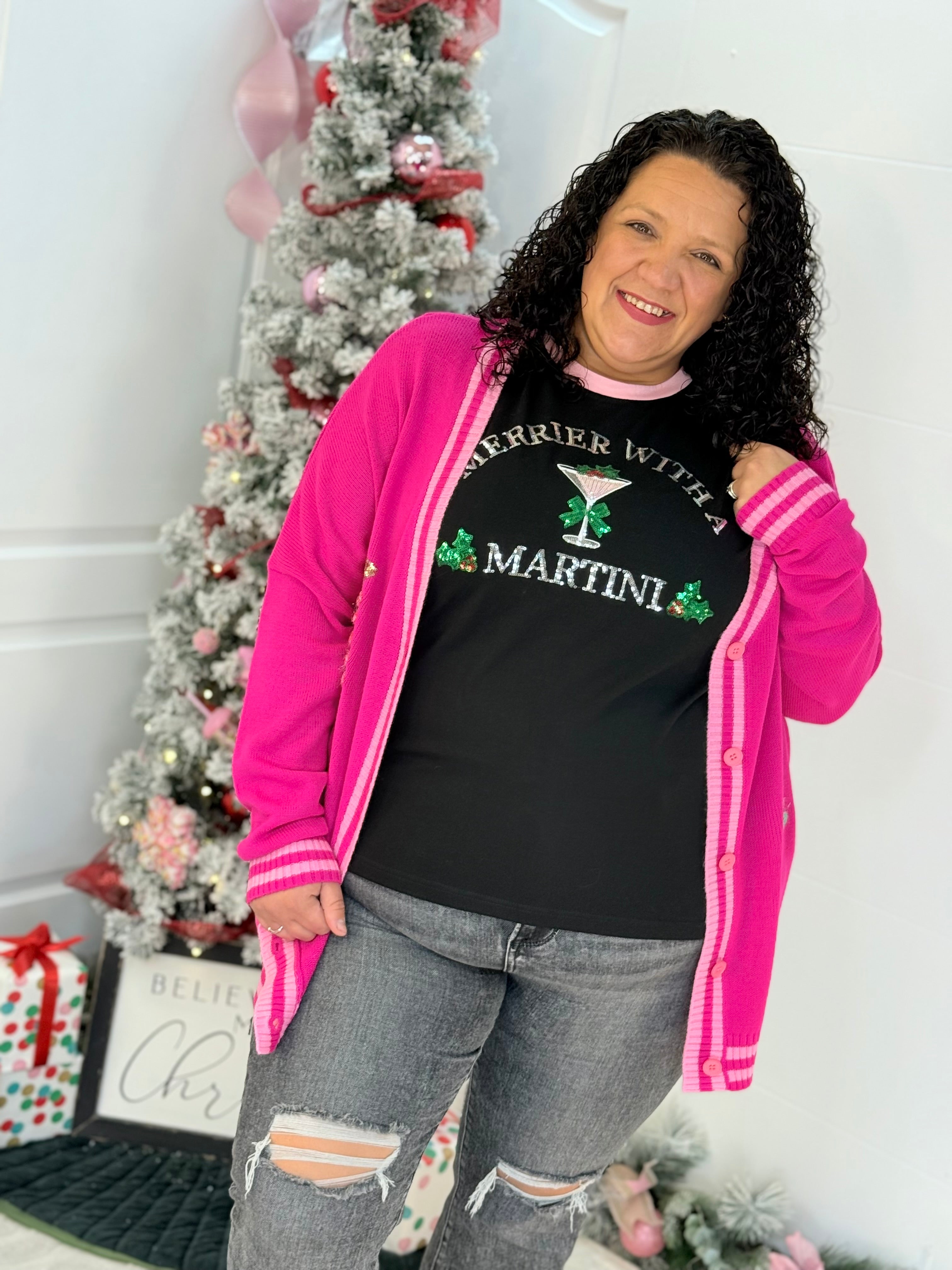 Jess Lea - Merrier With a Martini Sequin Embroidered Tee-350 Holiday-Jess Lea-The Lovely Closet, Women's Fashion Boutique in Alexandria, KY