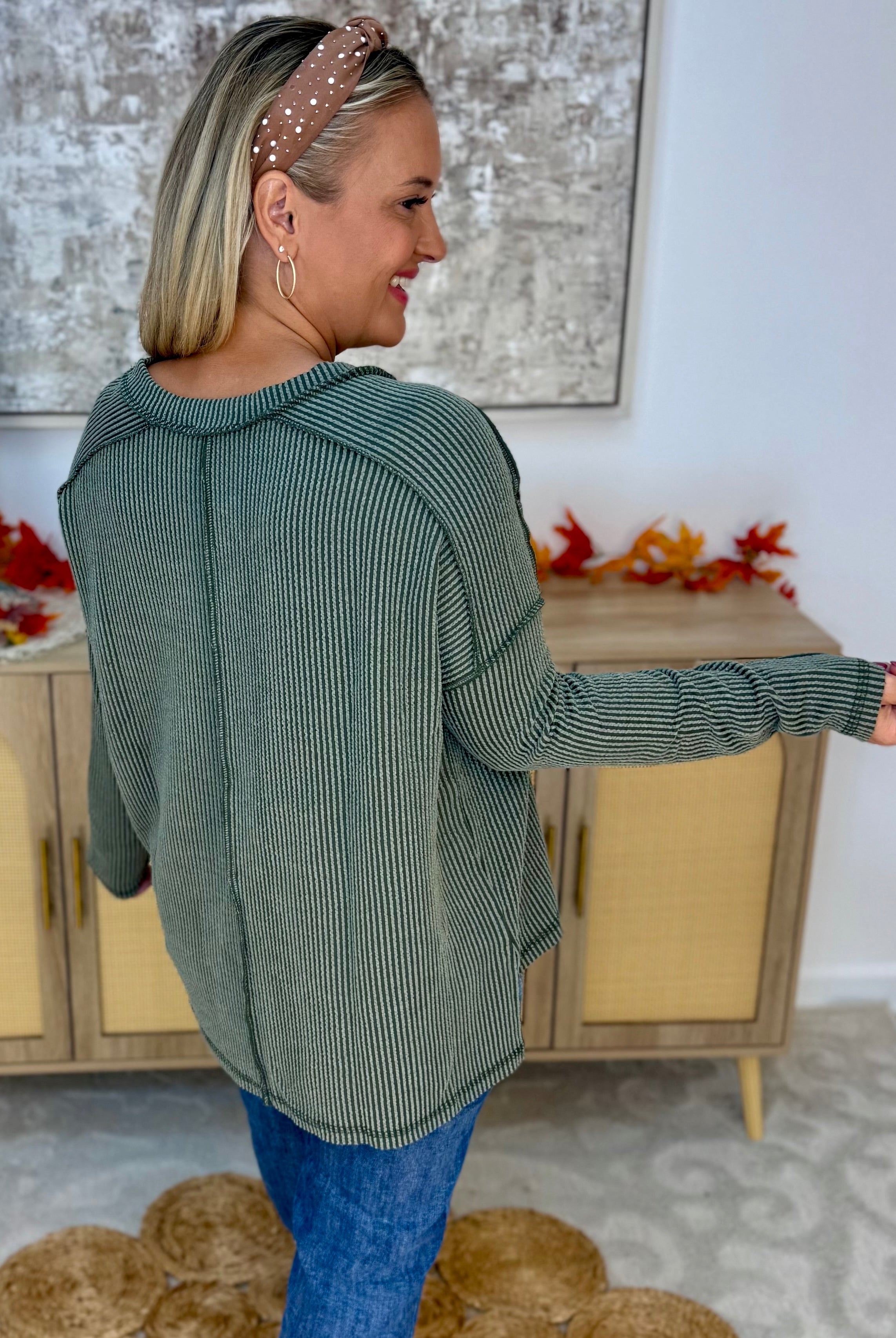 Autumn Days Ribbed Top - Dark Olive-110 Long Sleeve Top-zenana-The Lovely Closet, Women's Fashion Boutique in Alexandria, KY