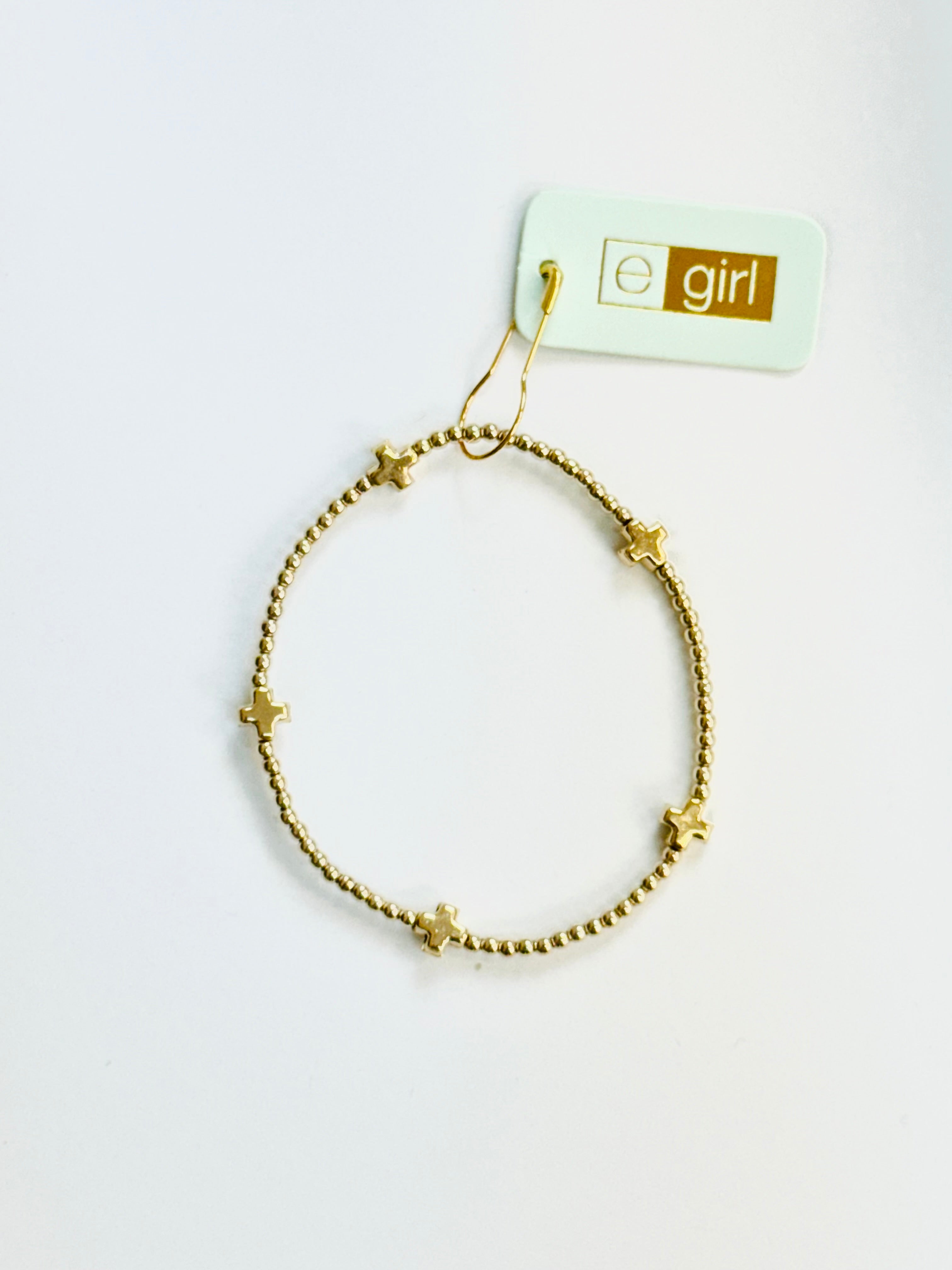 Egirl Small Signature Cross Gold 2mm Gold Bracelet-260 eNewton-eNewton-The Lovely Closet, Women's Fashion Boutique in Alexandria, KY