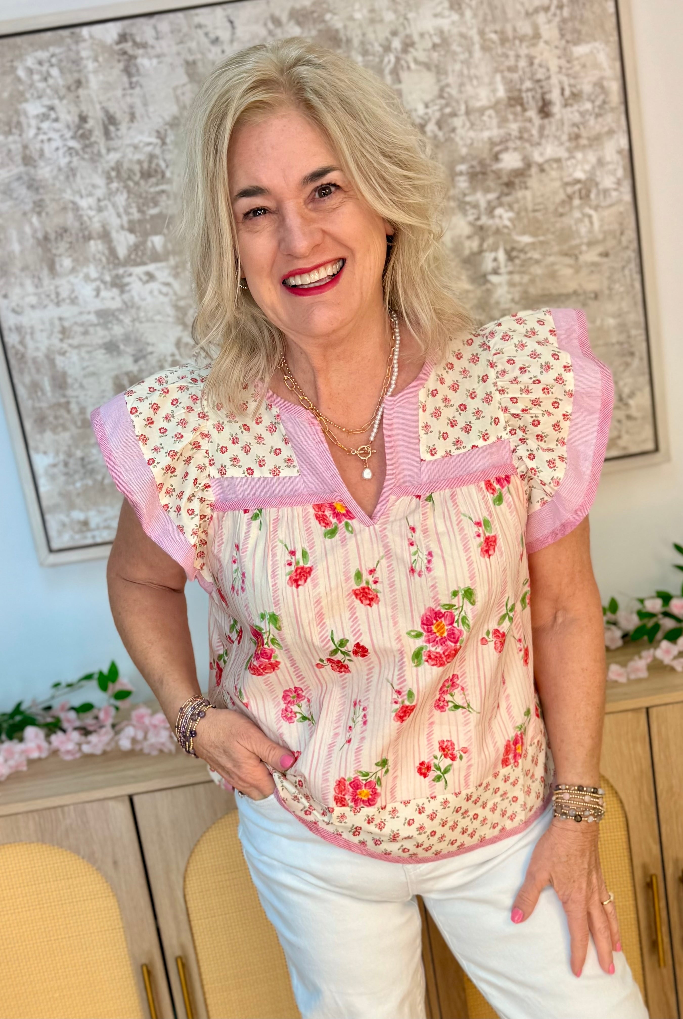 Spring Celebration Blouse-100 Short Sleeve Tops-Doe and Rae-The Lovely Closet, Women's Fashion Boutique in Alexandria, KY