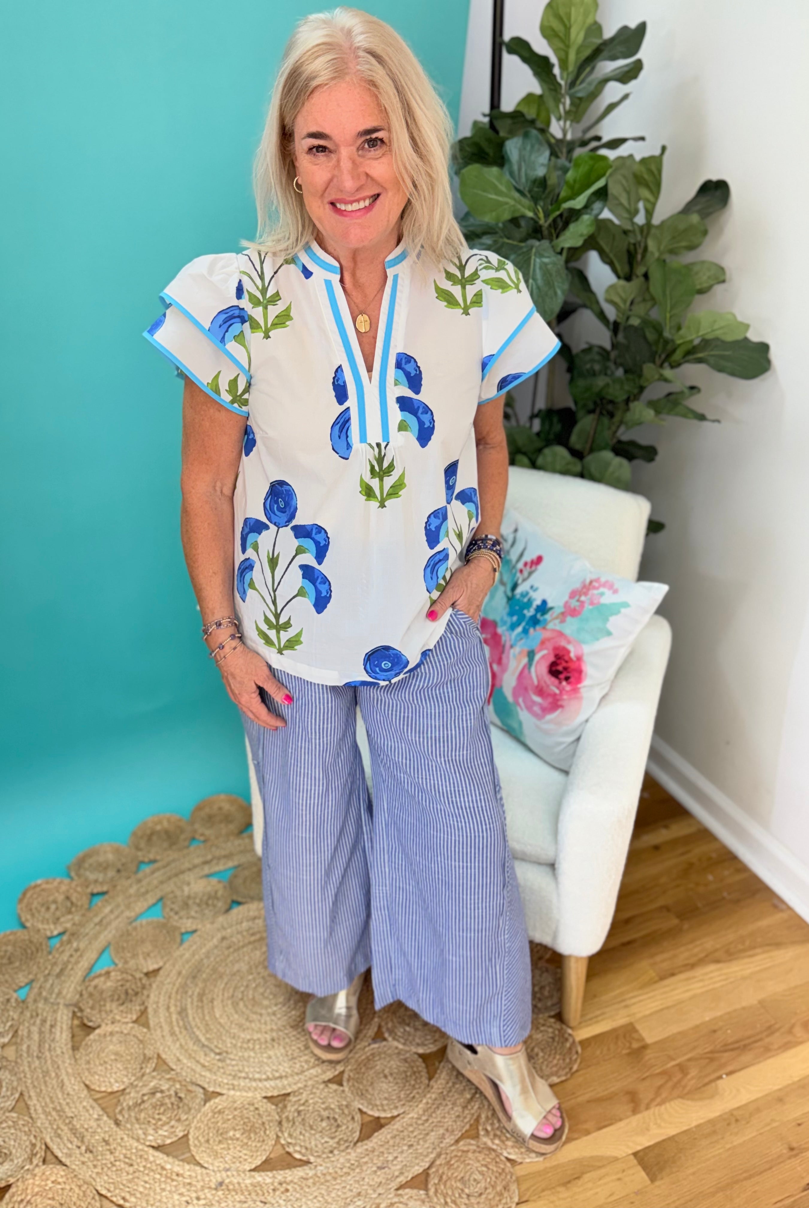 Wildflower Whisper Blouse-100 Short Sleeve Tops-Umgee-The Lovely Closet, Women's Fashion Boutique in Alexandria, KY