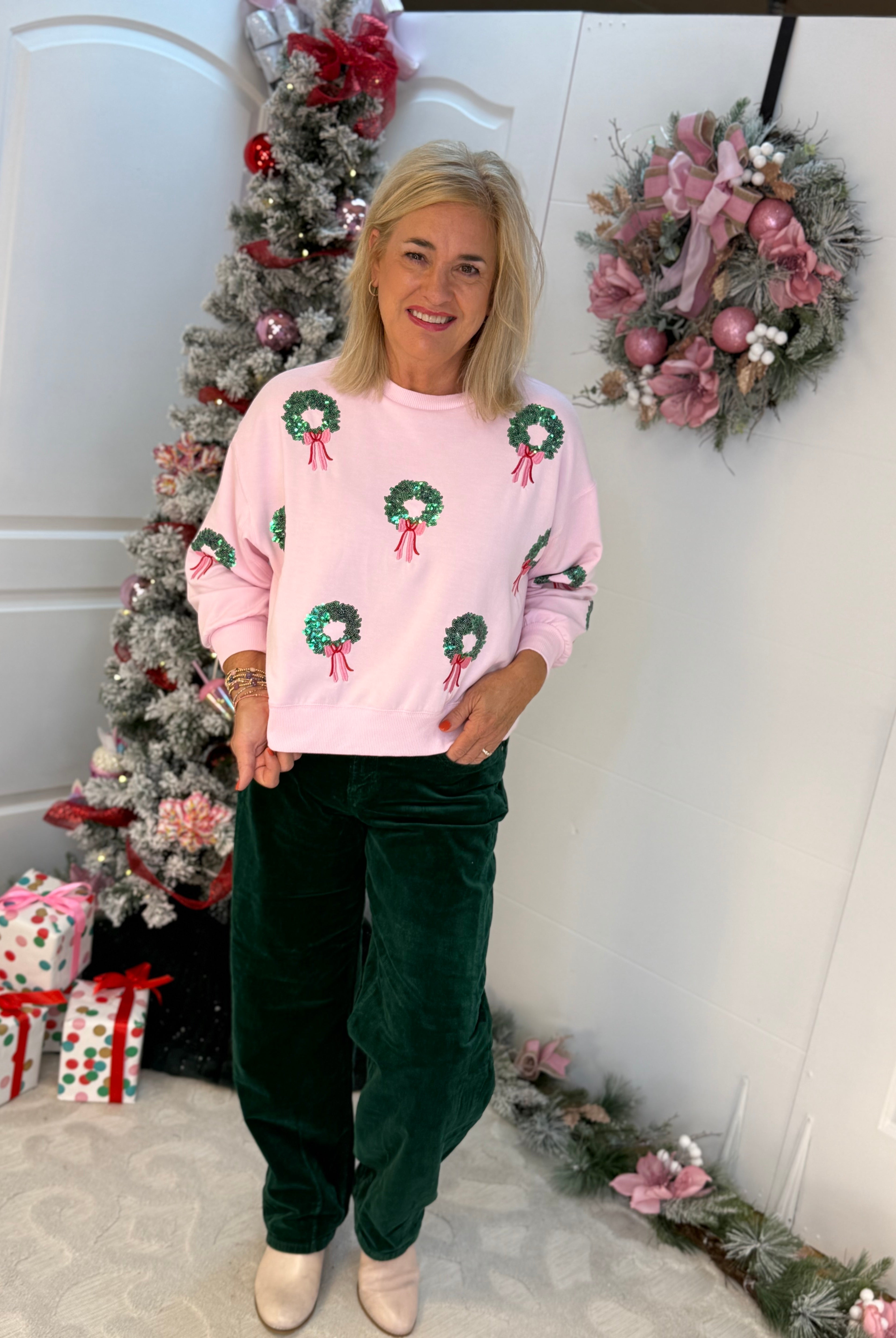 Millie Wreaths Pullover-150 Sweatshirts-Mary Square-The Lovely Closet, Women's Fashion Boutique in Alexandria, KY