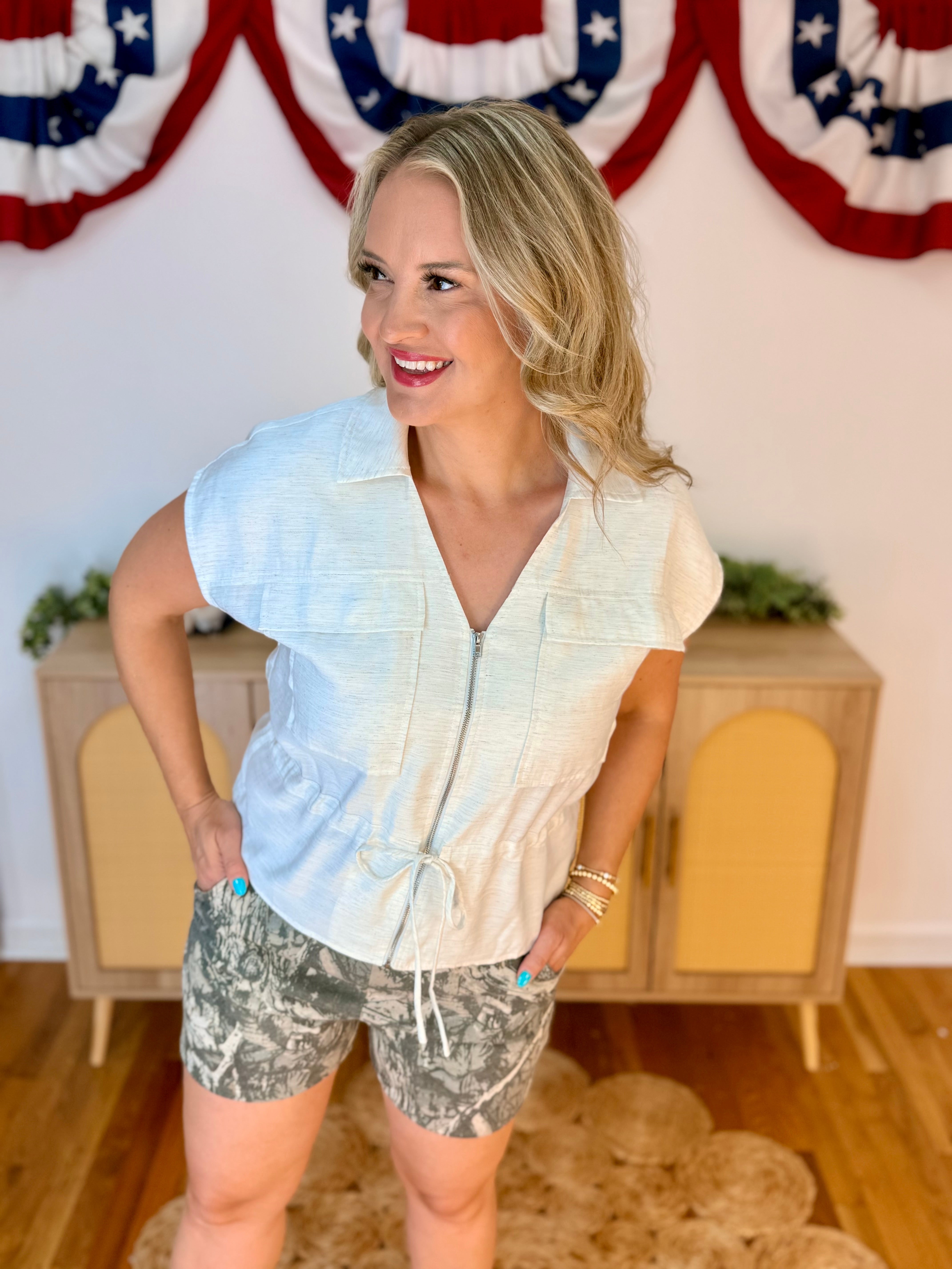 On the Coast Zip Up Top-100 Short Sleeve Tops-Doe and Rae-The Lovely Closet, Women's Fashion Boutique in Alexandria, KY