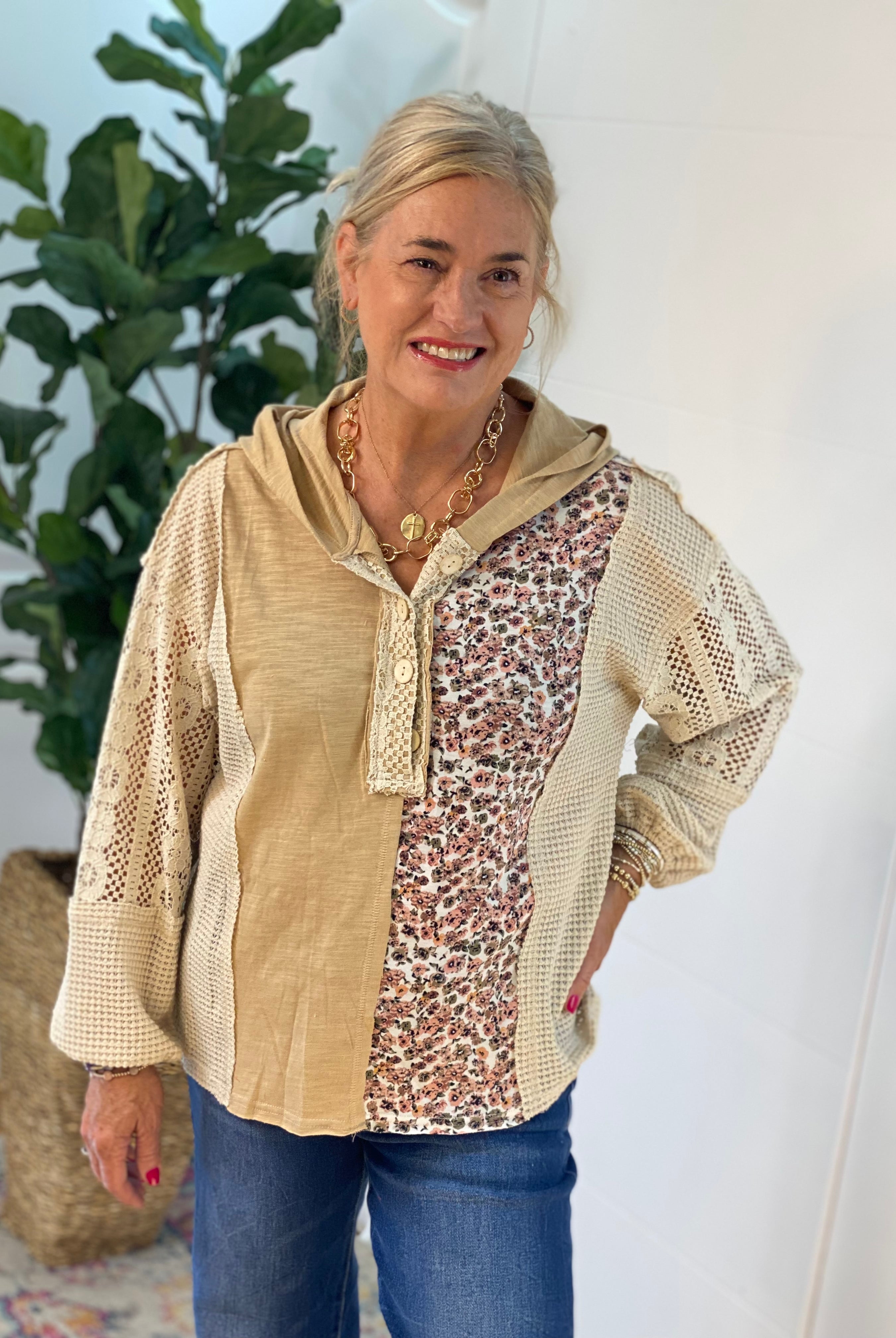 Harvest Lace Hoodie-110 Long Sleeve Top-GIGIO-The Lovely Closet, Women's Fashion Boutique in Alexandria, KY