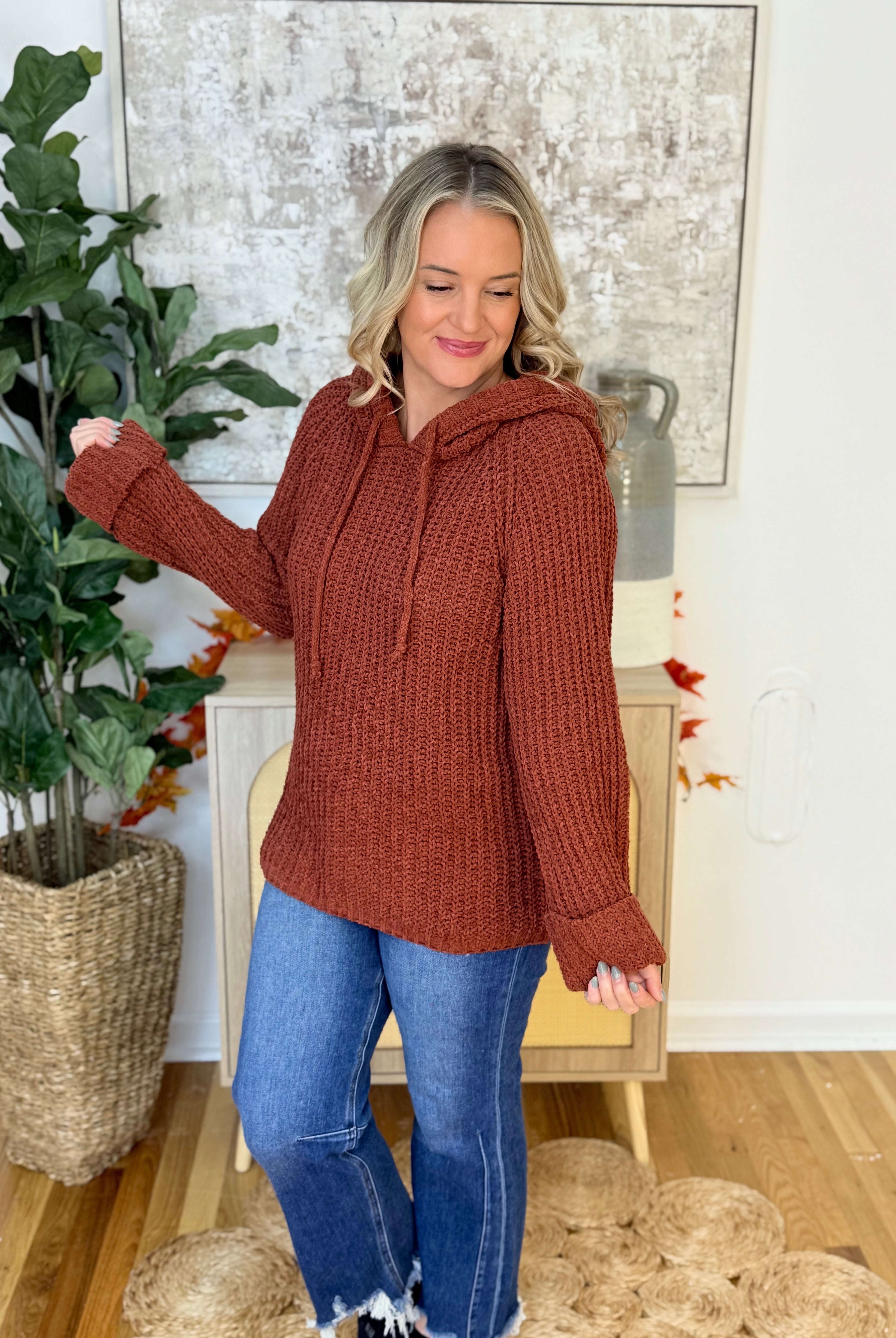 Chenille Hooded Sweater-110 Long Sleeve Top-bibi-The Lovely Closet, Women's Fashion Boutique in Alexandria, KY