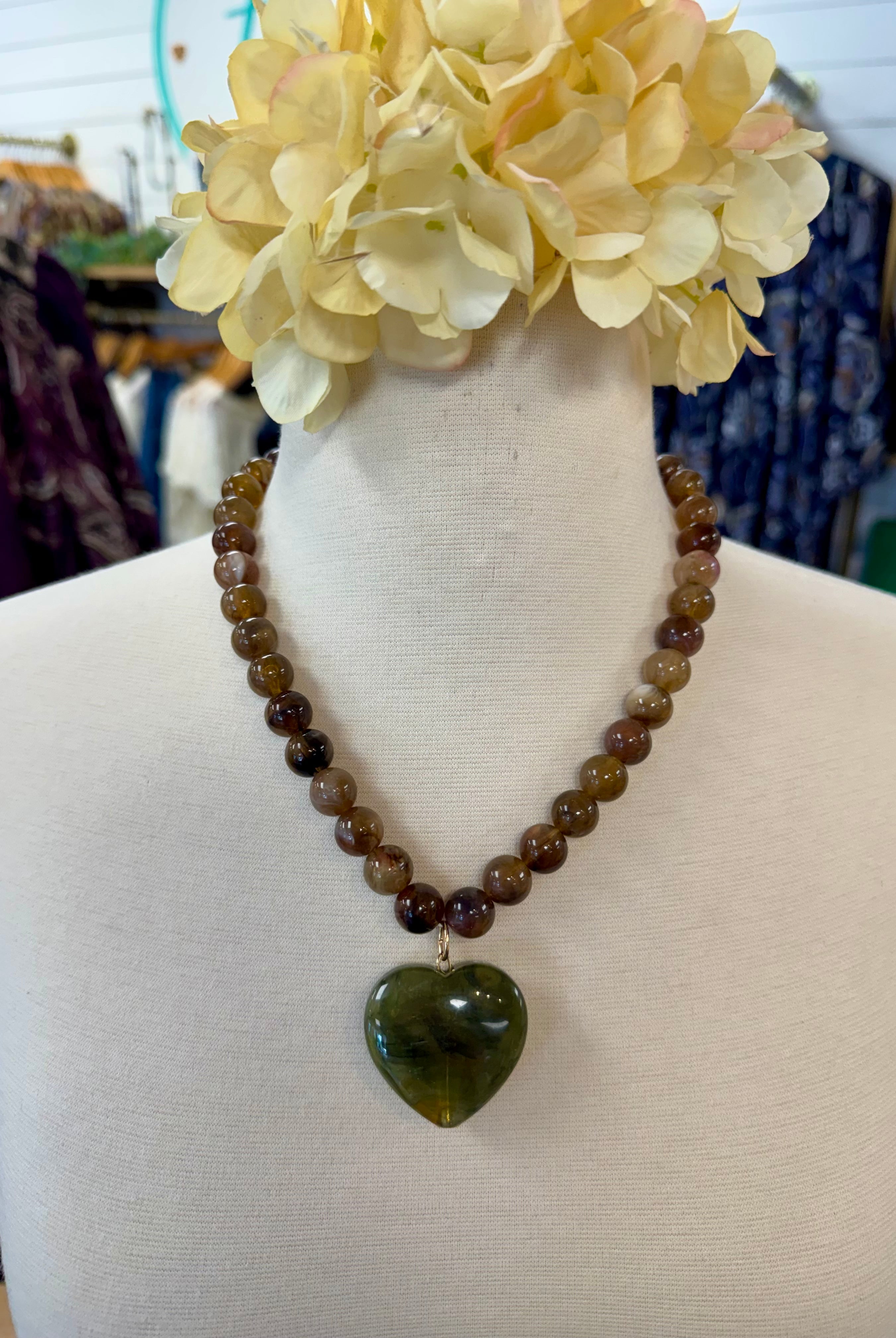 Autumn Bonbon Candy Bead Necklace w/Heart Pendant-280 Accessories-Golden Stella-The Lovely Closet, Women's Fashion Boutique in Alexandria, KY