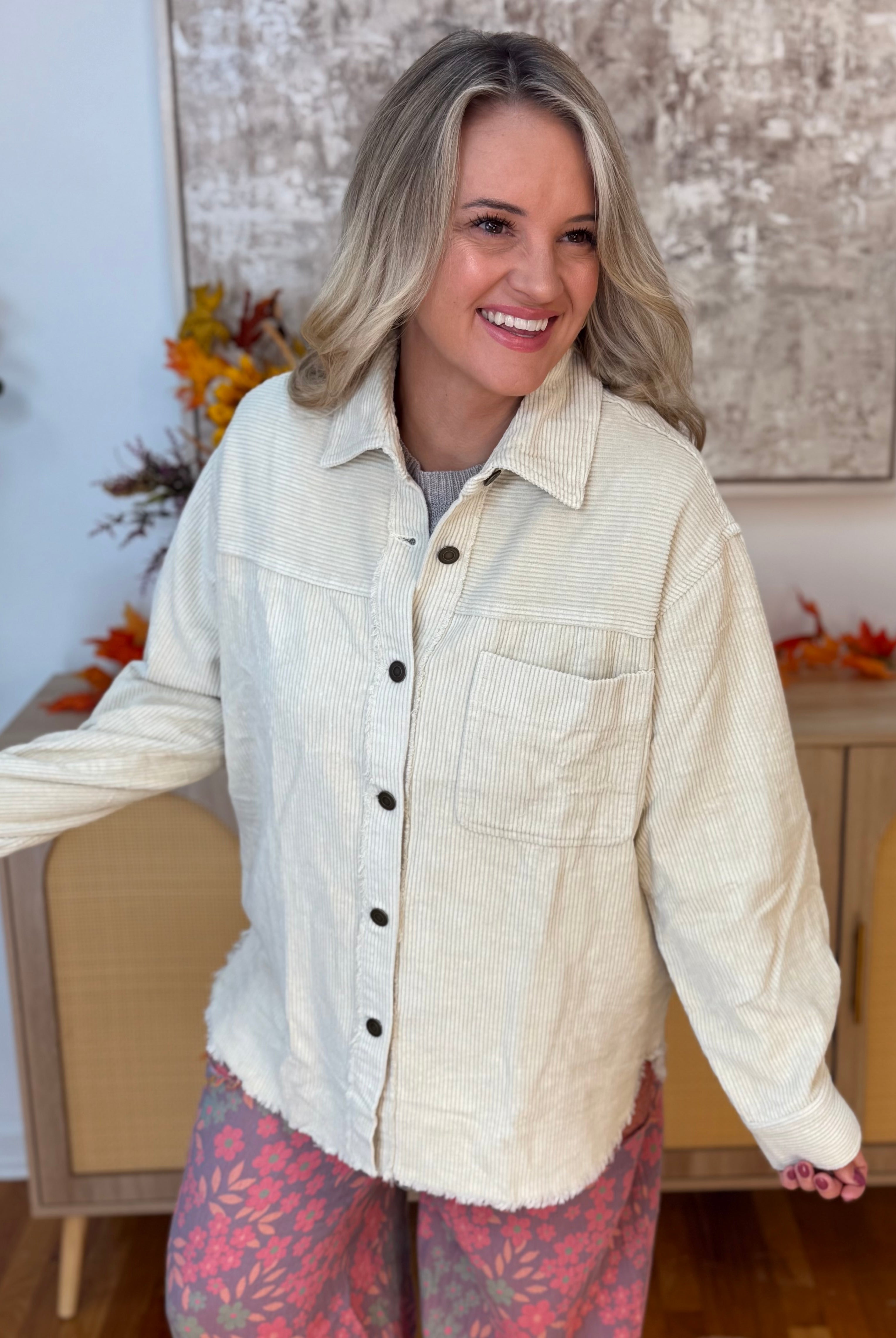 Urban Edge Oversized Shacked - Cream-170 Jackets/Outerwear-La Miel-The Lovely Closet, Women's Fashion Boutique in Alexandria, KY