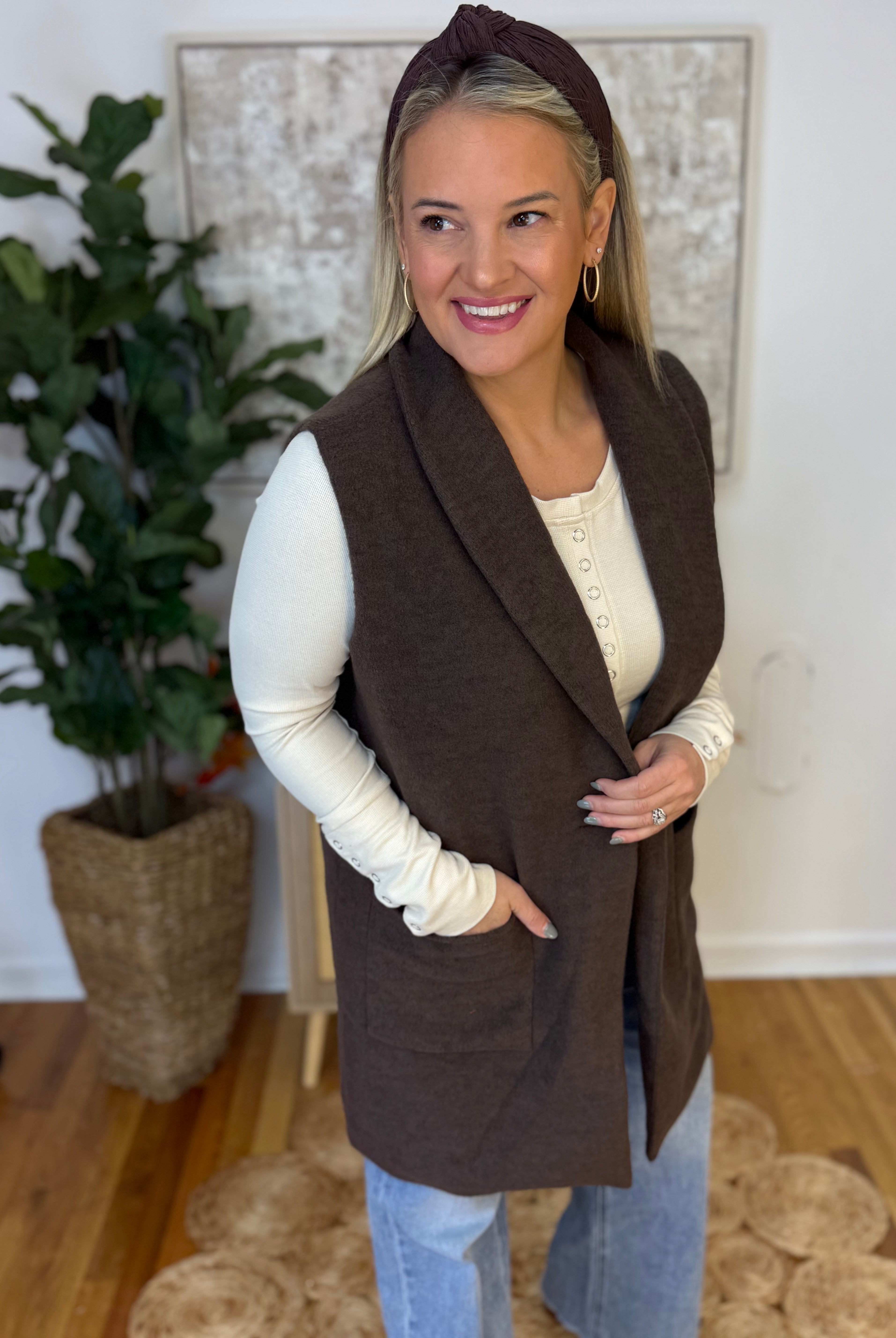 Brushed Long Vest-170 Jackets/Outerwear-Anniewear-The Lovely Closet, Women's Fashion Boutique in Alexandria, KY