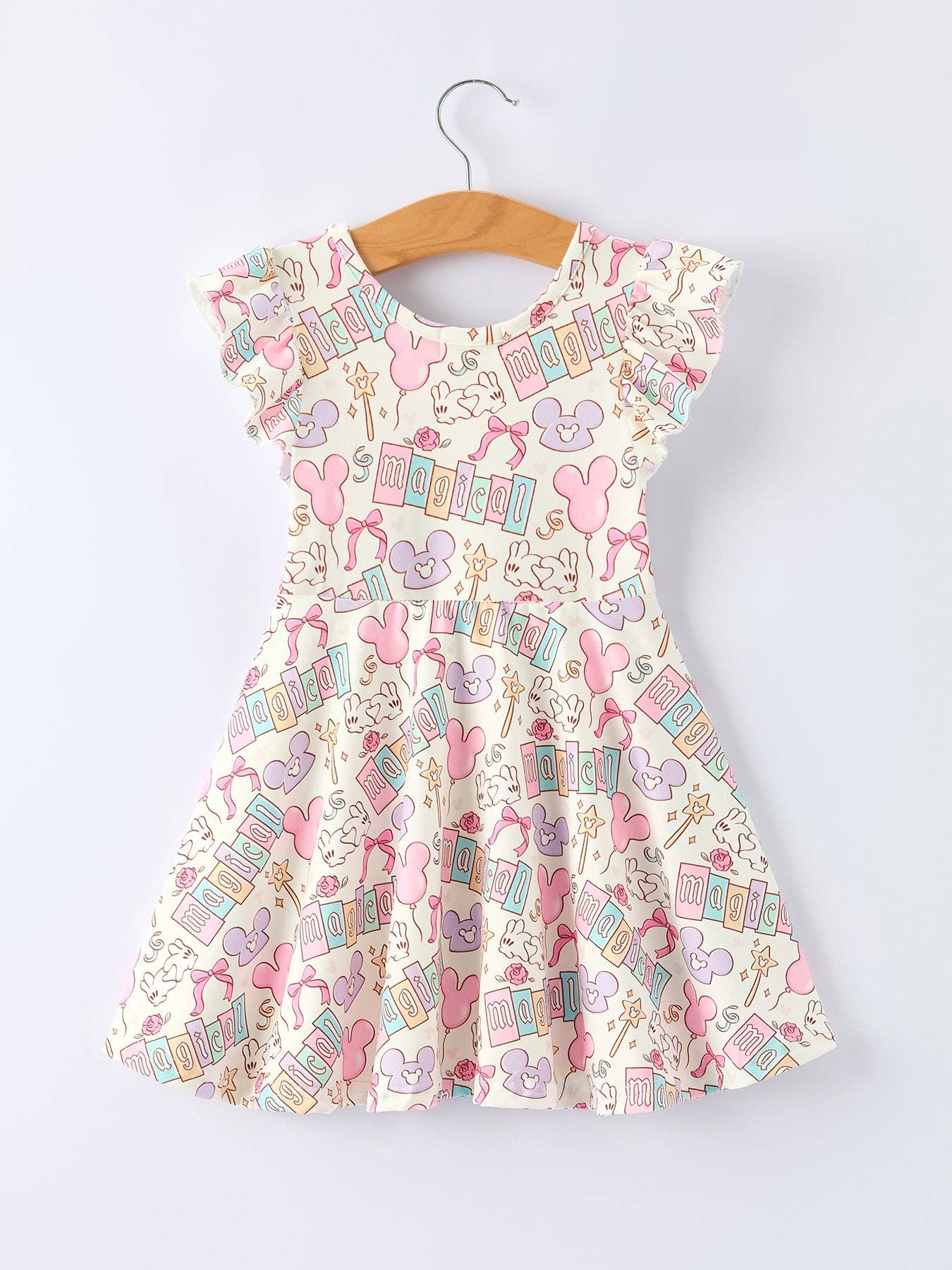 Pastel Magical Theme Girls Flutter Sleeve Dress-360 Carolines Closet-Rylee Faith Designs-The Lovely Closet, Women's Fashion Boutique in Alexandria, KY