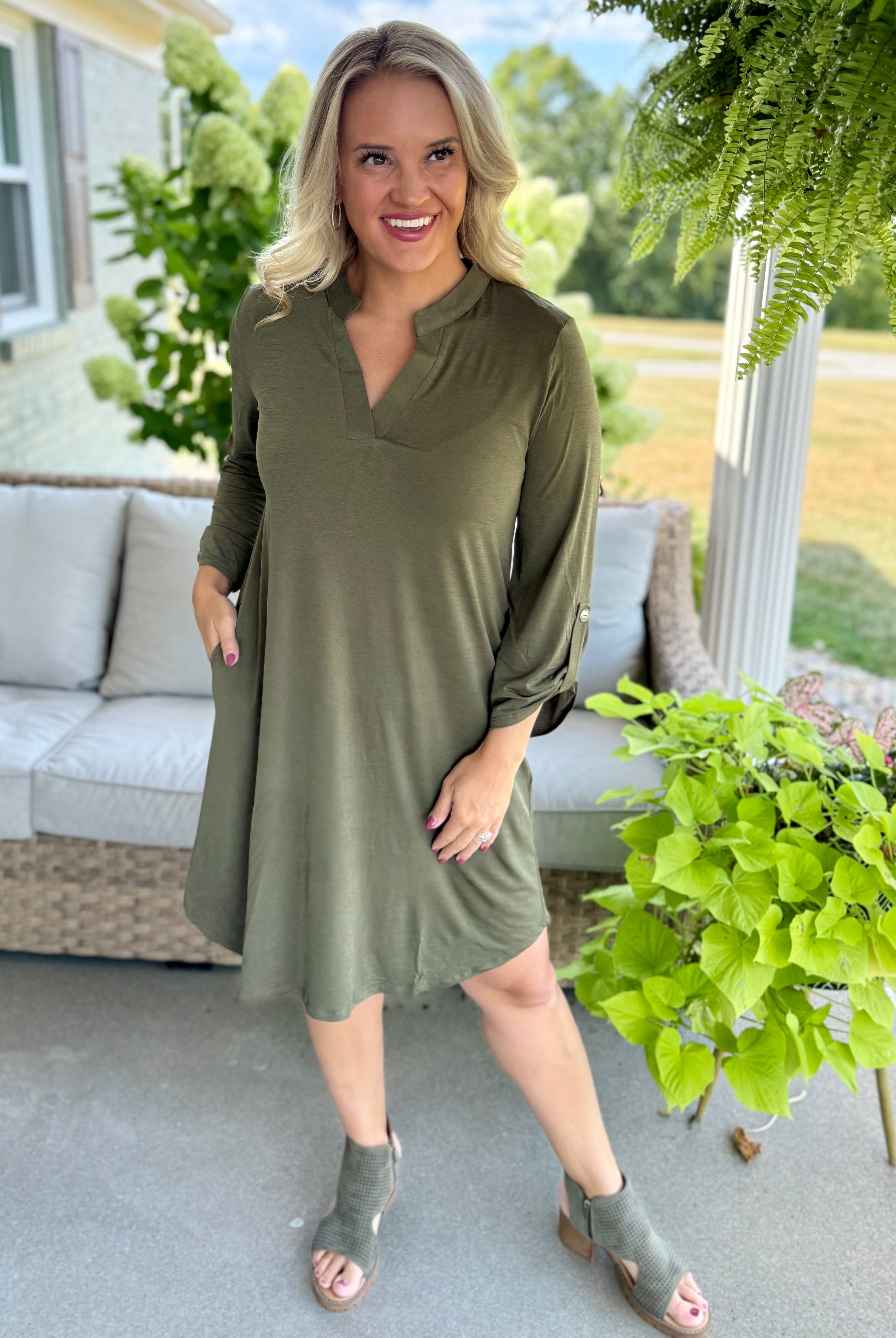 Everly Essential Dress - Olive-180 Dresses-Dear Scarlett-The Lovely Closet, Women's Fashion Boutique in Alexandria, KY