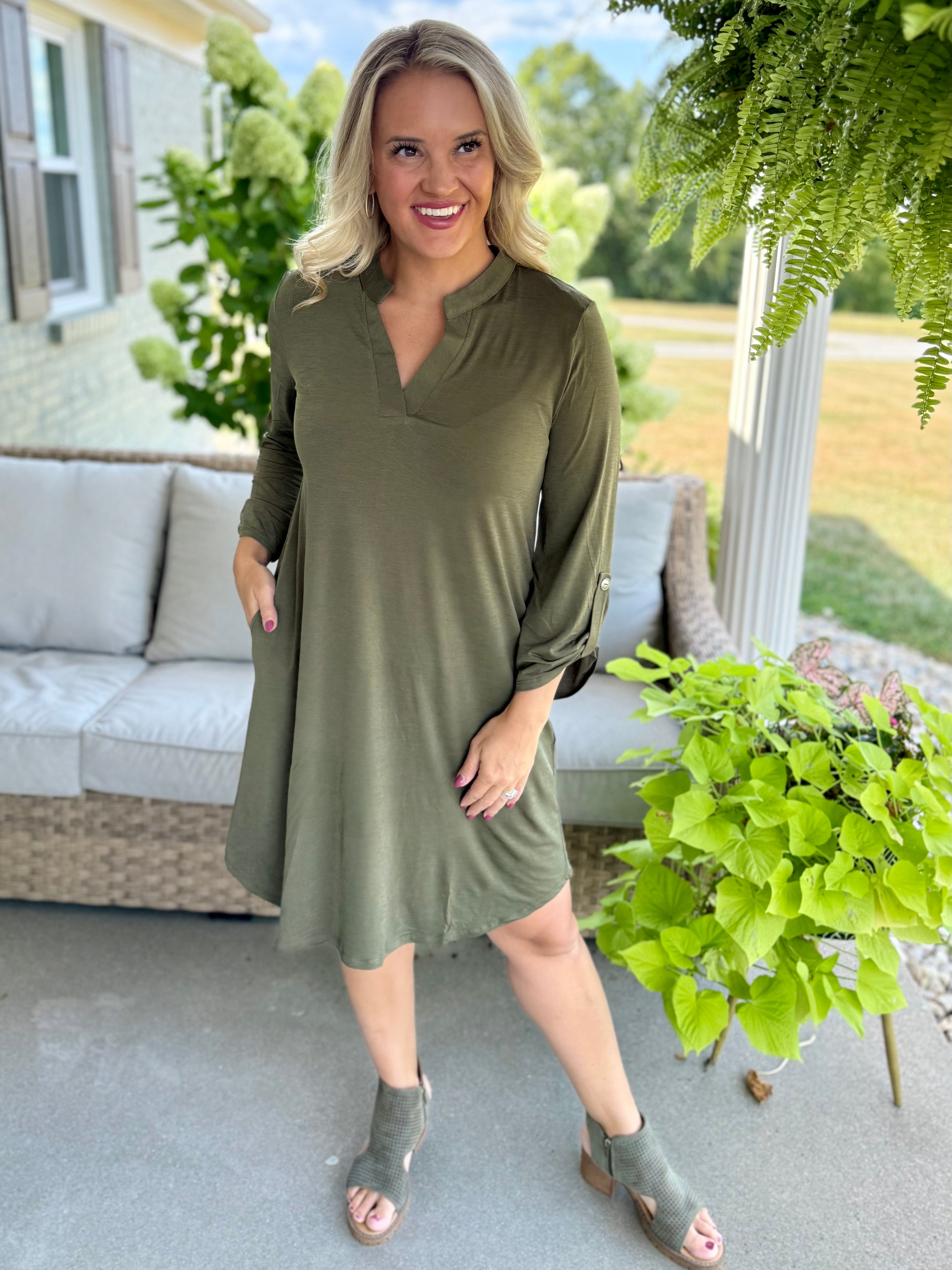 Everly Essential Dress - Olive-180 Dresses-Dear Scarlett-The Lovely Closet, Women's Fashion Boutique in Alexandria, KY