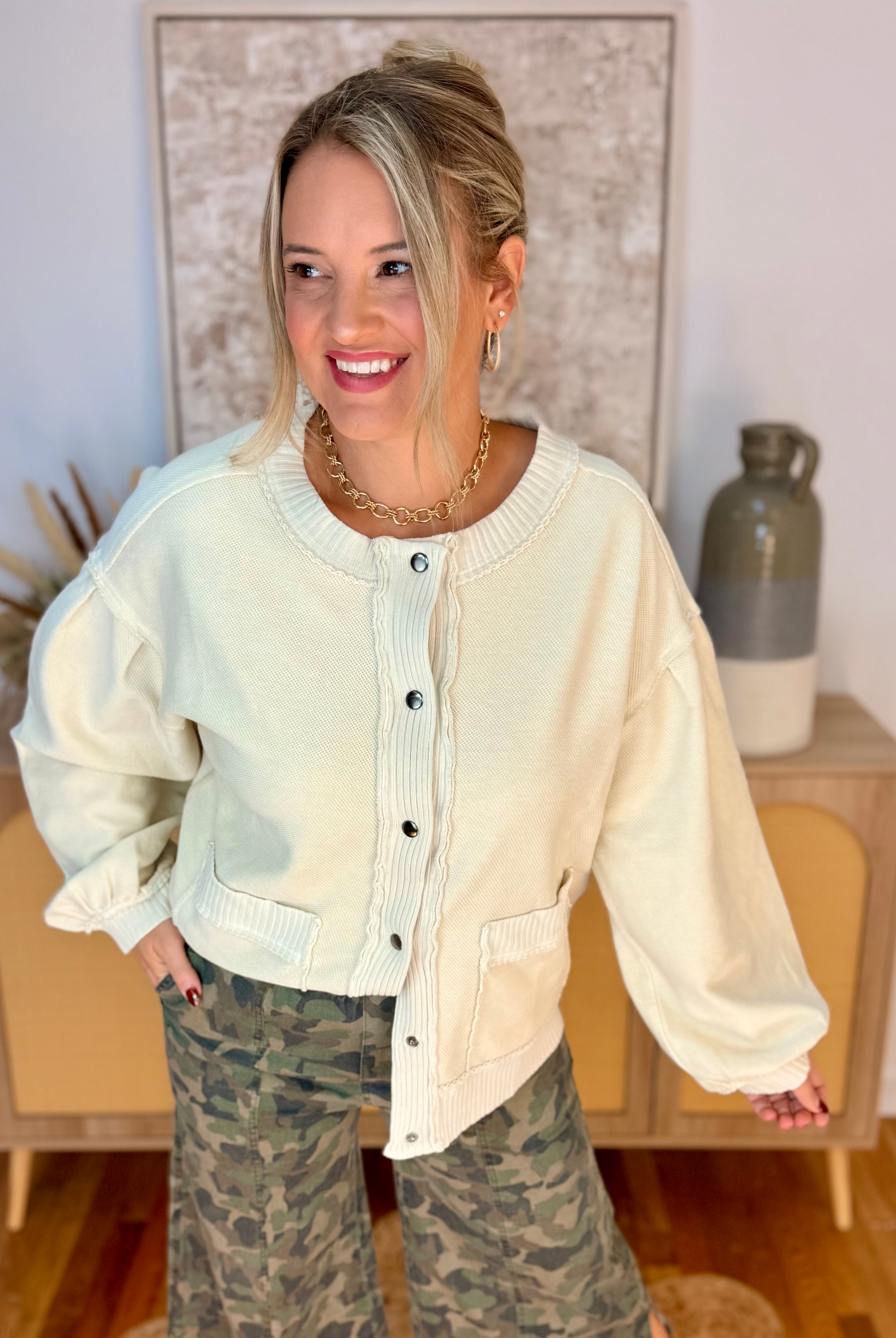 Perfectly Classic Cardigan - Ecru-160 Cardigan/Kimonos-easel-The Lovely Closet, Women's Fashion Boutique in Alexandria, KY