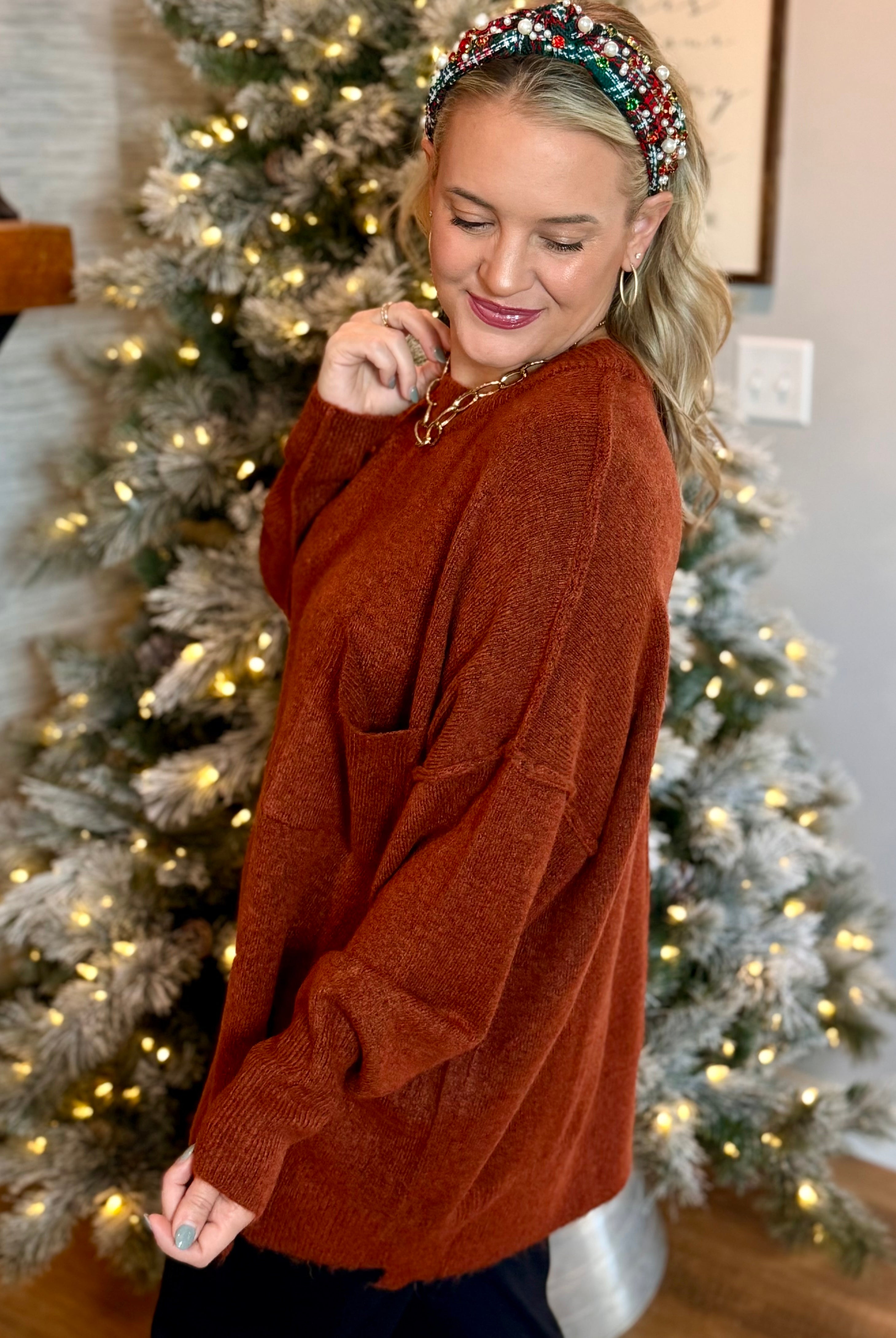 Cozy Chalet Oversized Sweater - Brick-140 Sweaters-zenana-The Lovely Closet, Women's Fashion Boutique in Alexandria, KY