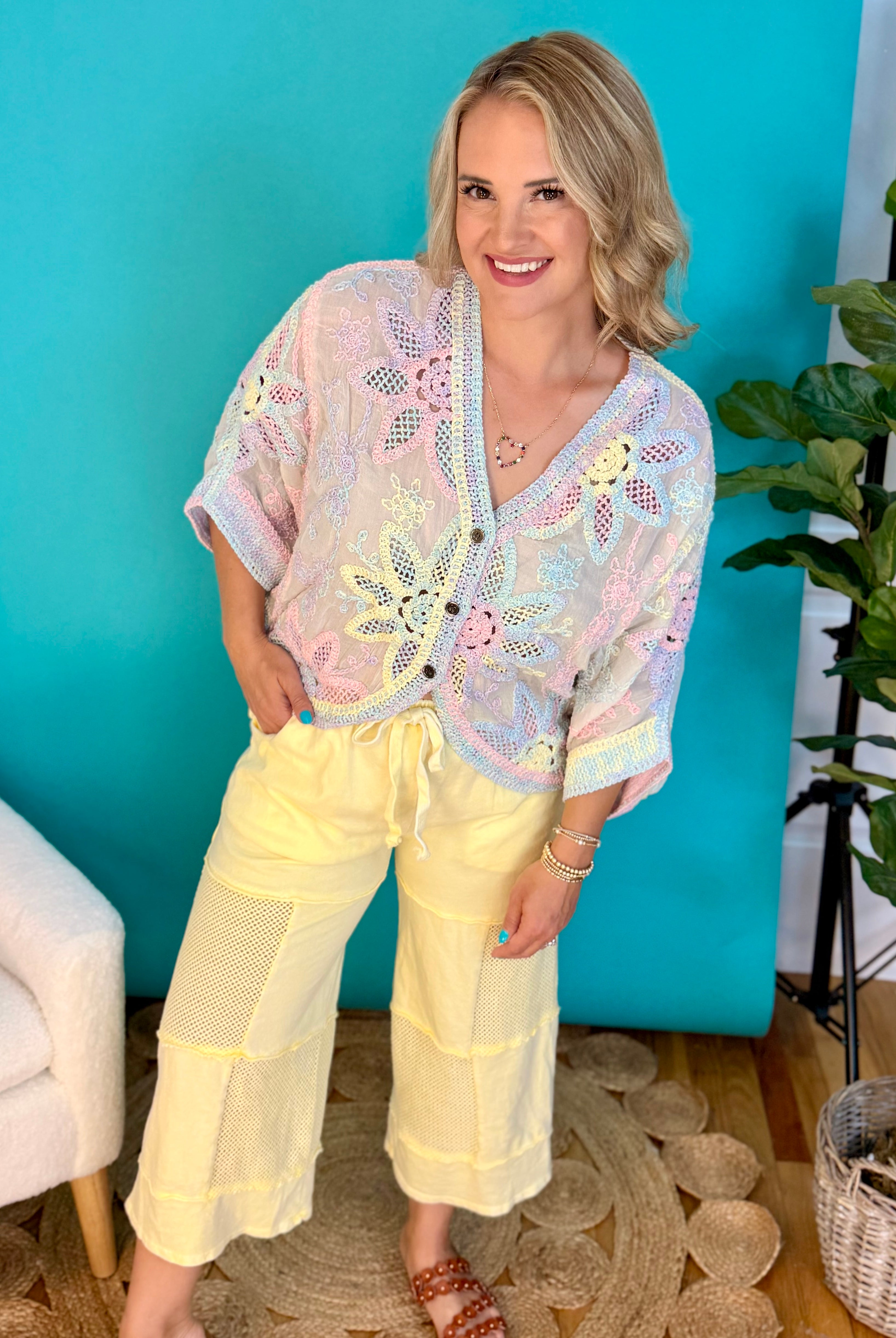 Crochet Cardigan - Multi Color - One Size-160 Cardigan/Kimonos-Pol Clothing-The Lovely Closet, Women's Fashion Boutique in Alexandria, KY